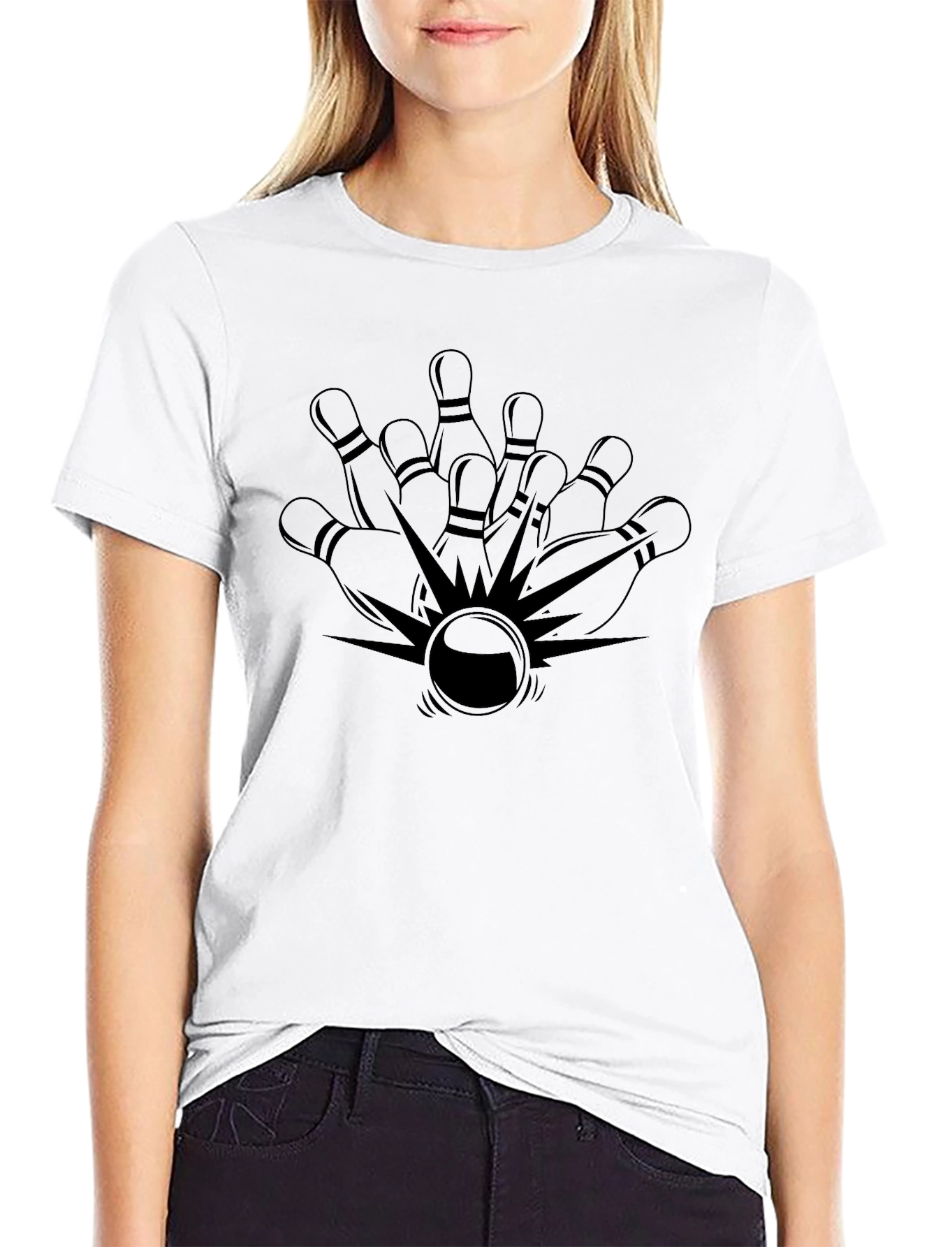 Bowling Strike Graphic Tee - Black Cotton Comfort