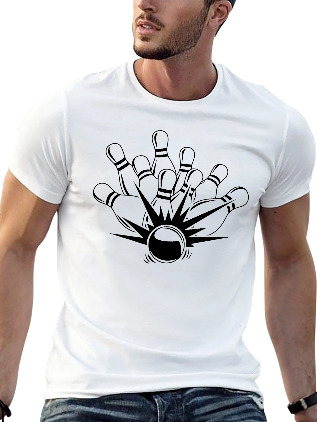 Bowling Strike Graphic Tee - Black Cotton Comfort
