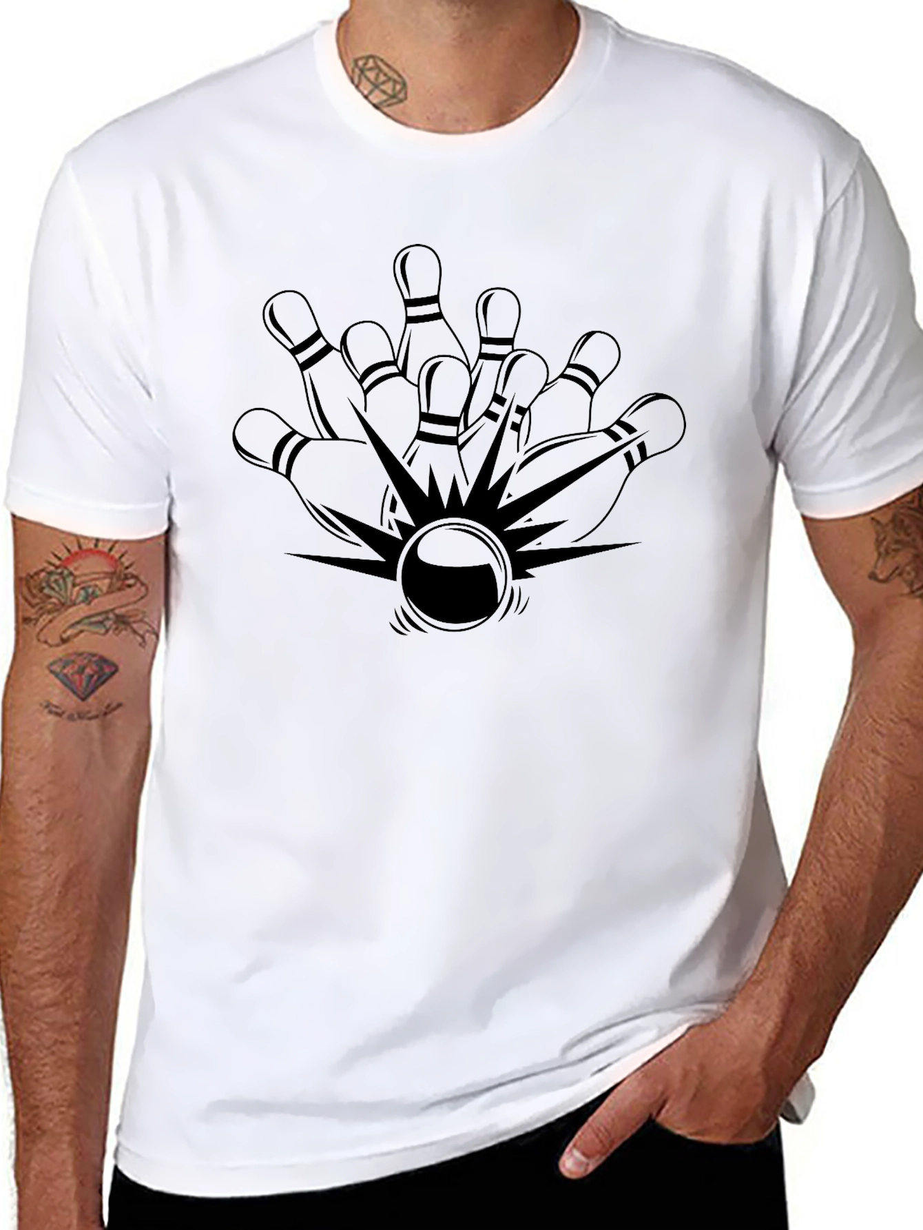 Bowling Strike Graphic Tee - Black Cotton Comfort