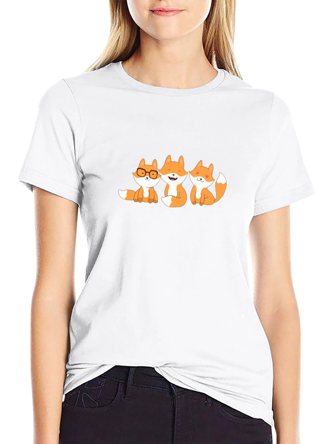 Cute Foxes Graphic Tee - Black Cotton Blend