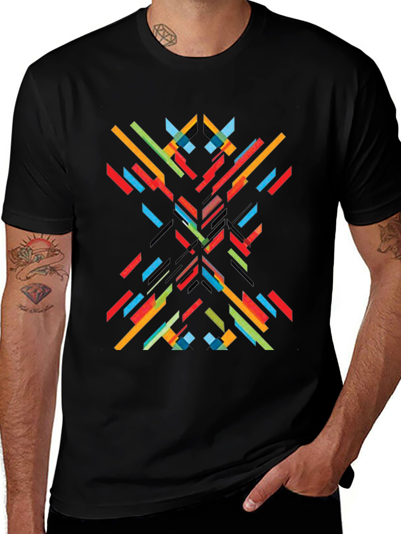 Abstract Geometric Line Art Print Black T-Shirt
