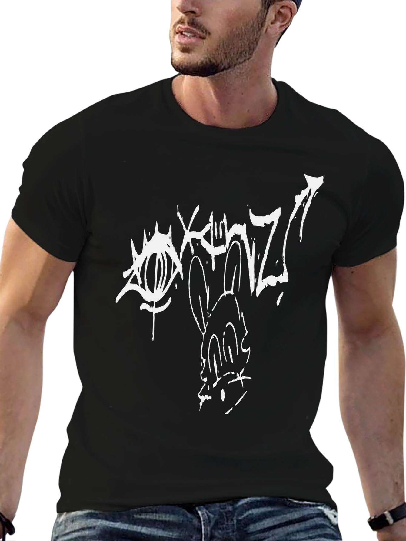 Edgy Cartoon Graphic Print Black Tee