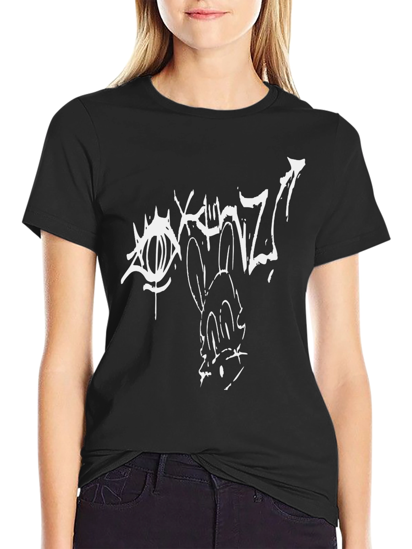 Edgy Cartoon Graphic Print Black Tee