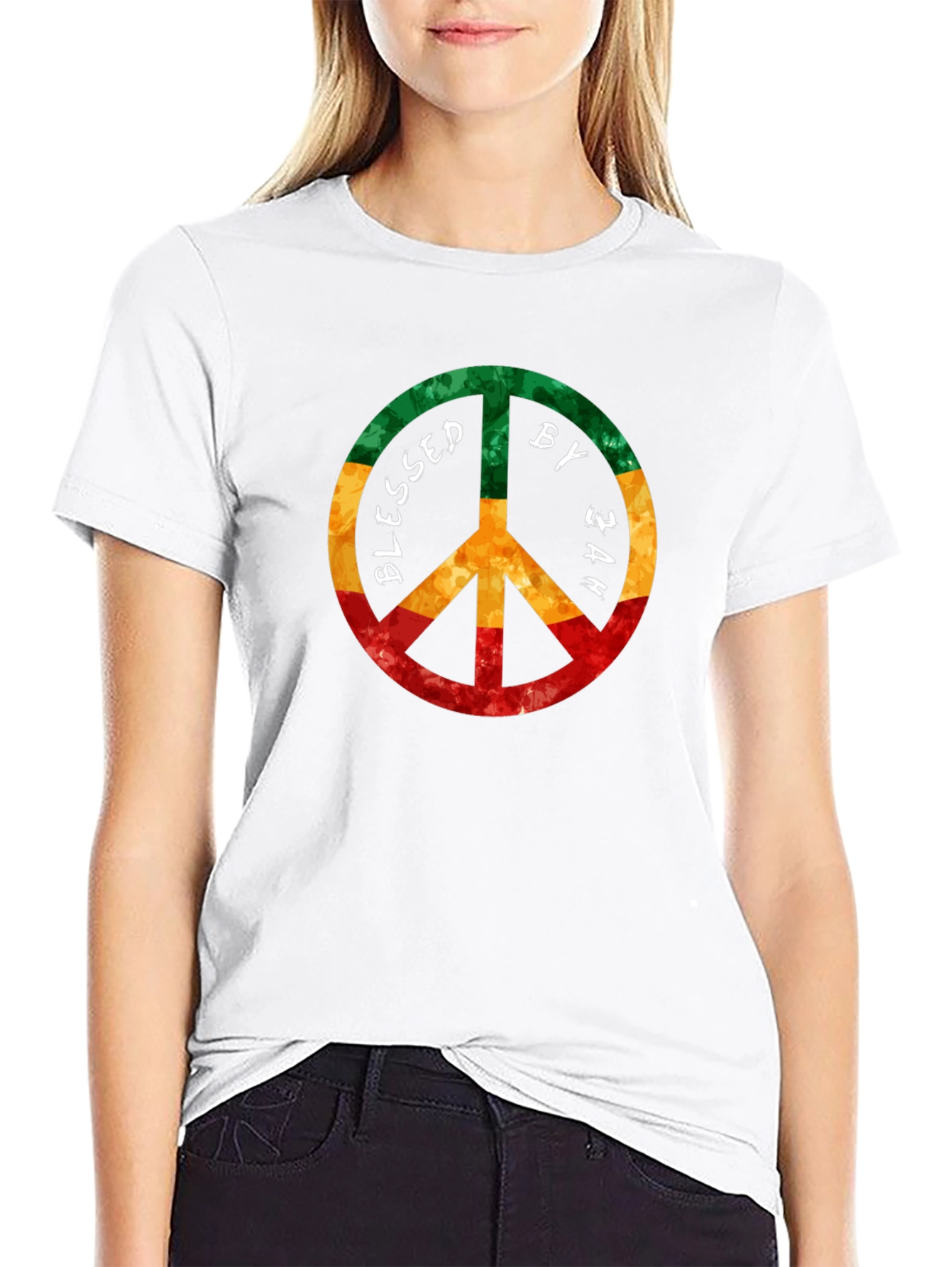Blessed by Jah Rasta Peace Sign T-Shirt