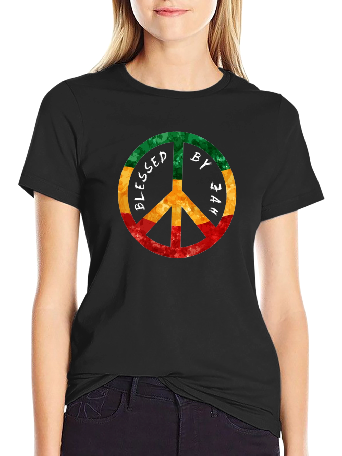 Blessed by Jah Rasta Peace Sign T-Shirt
