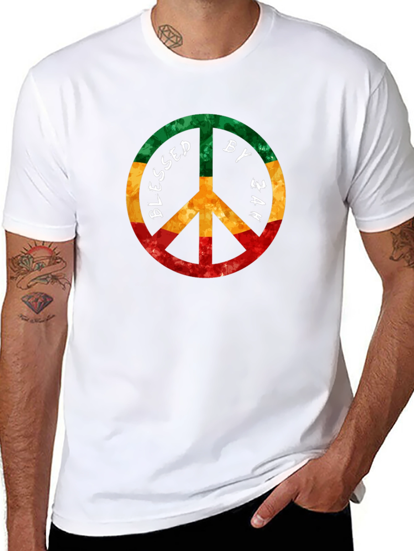 Blessed by Jah Rasta Peace Sign T-Shirt
