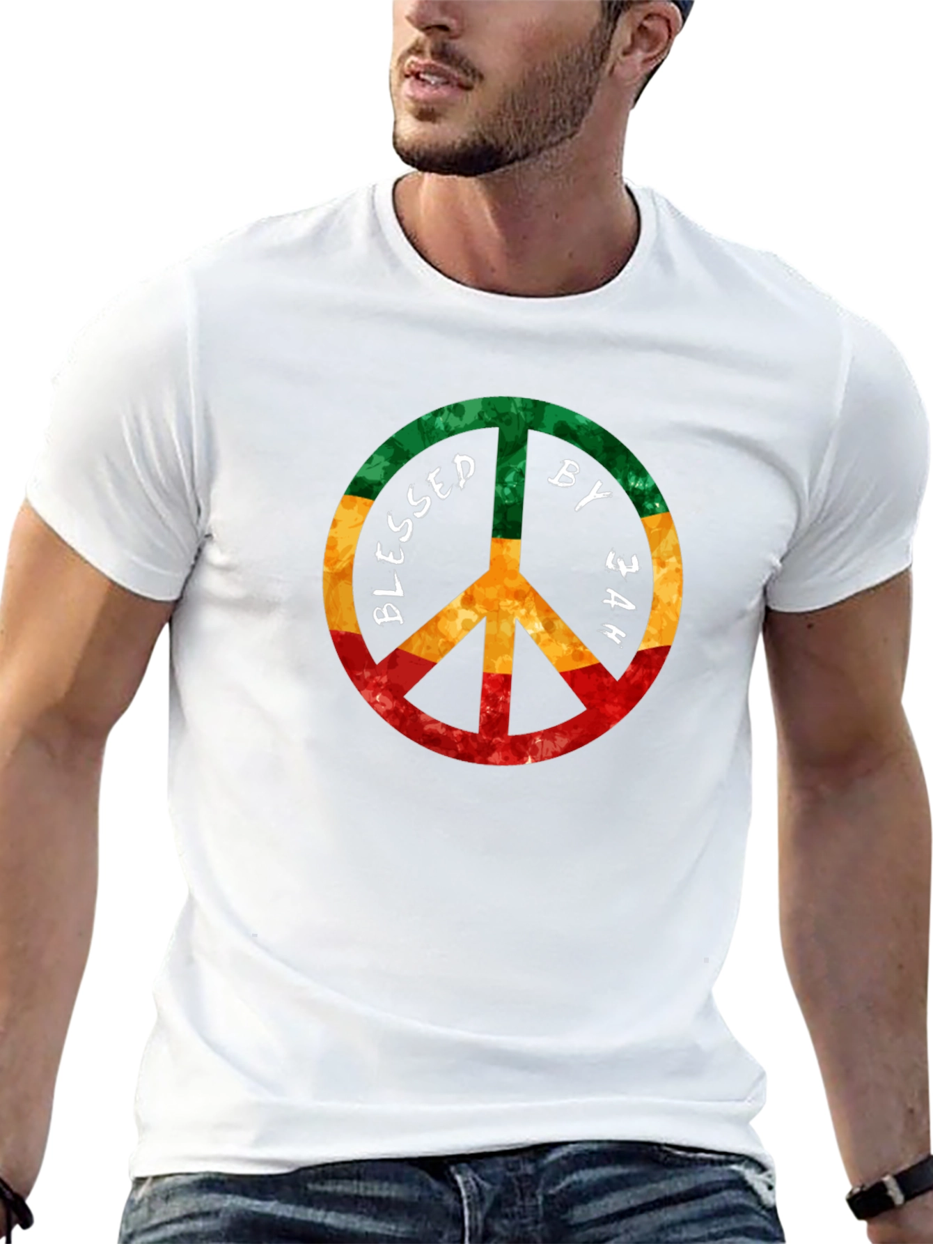 Blessed by Jah Rasta Peace Sign T-Shirt