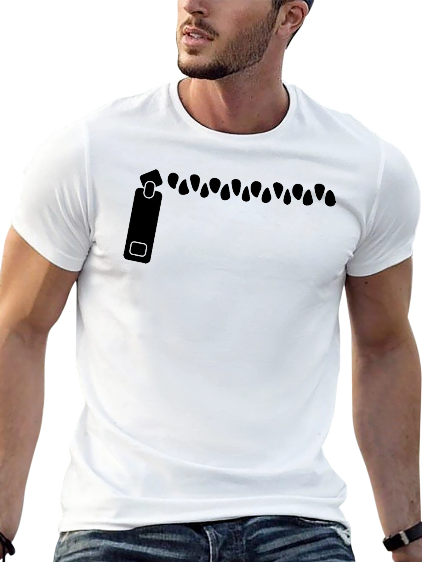 Zipper Graphic Black Tee - Unique Design
