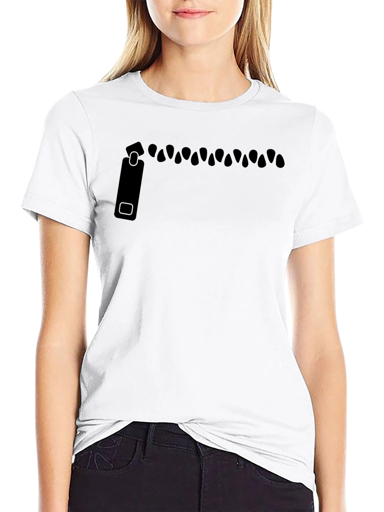 Zipper Graphic Black Tee - Unique Design