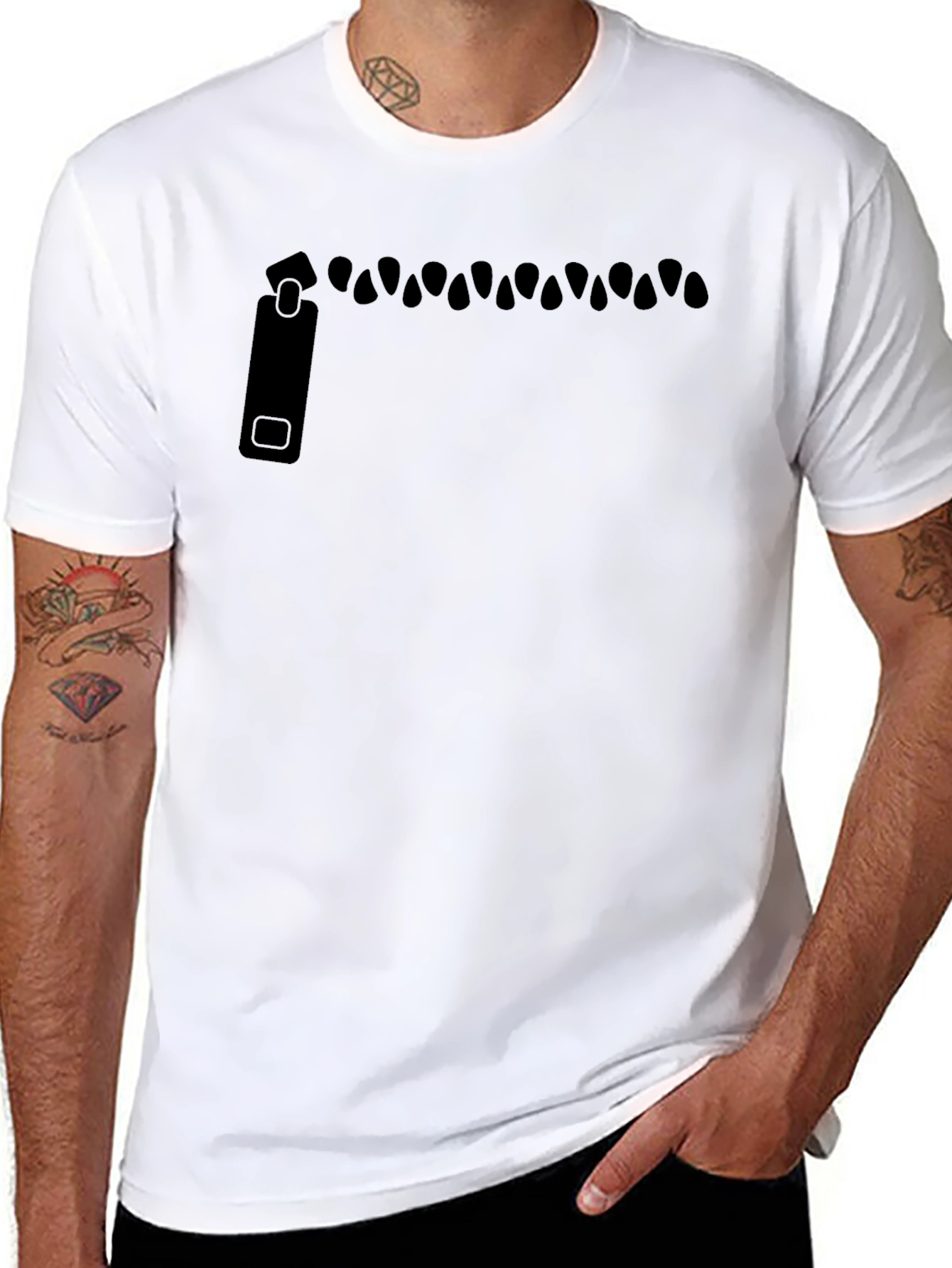 Zipper Graphic Black Tee - Unique Design