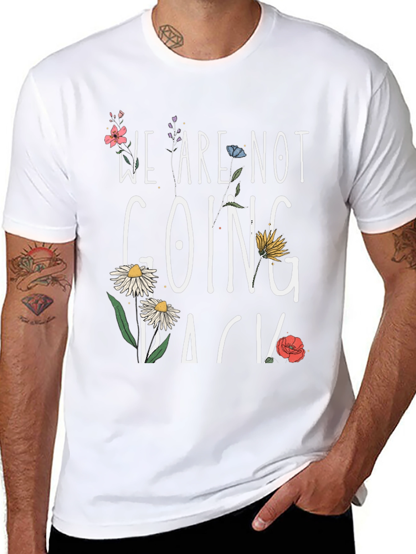 Floral We Are Not Going Back Black T-Shirt
