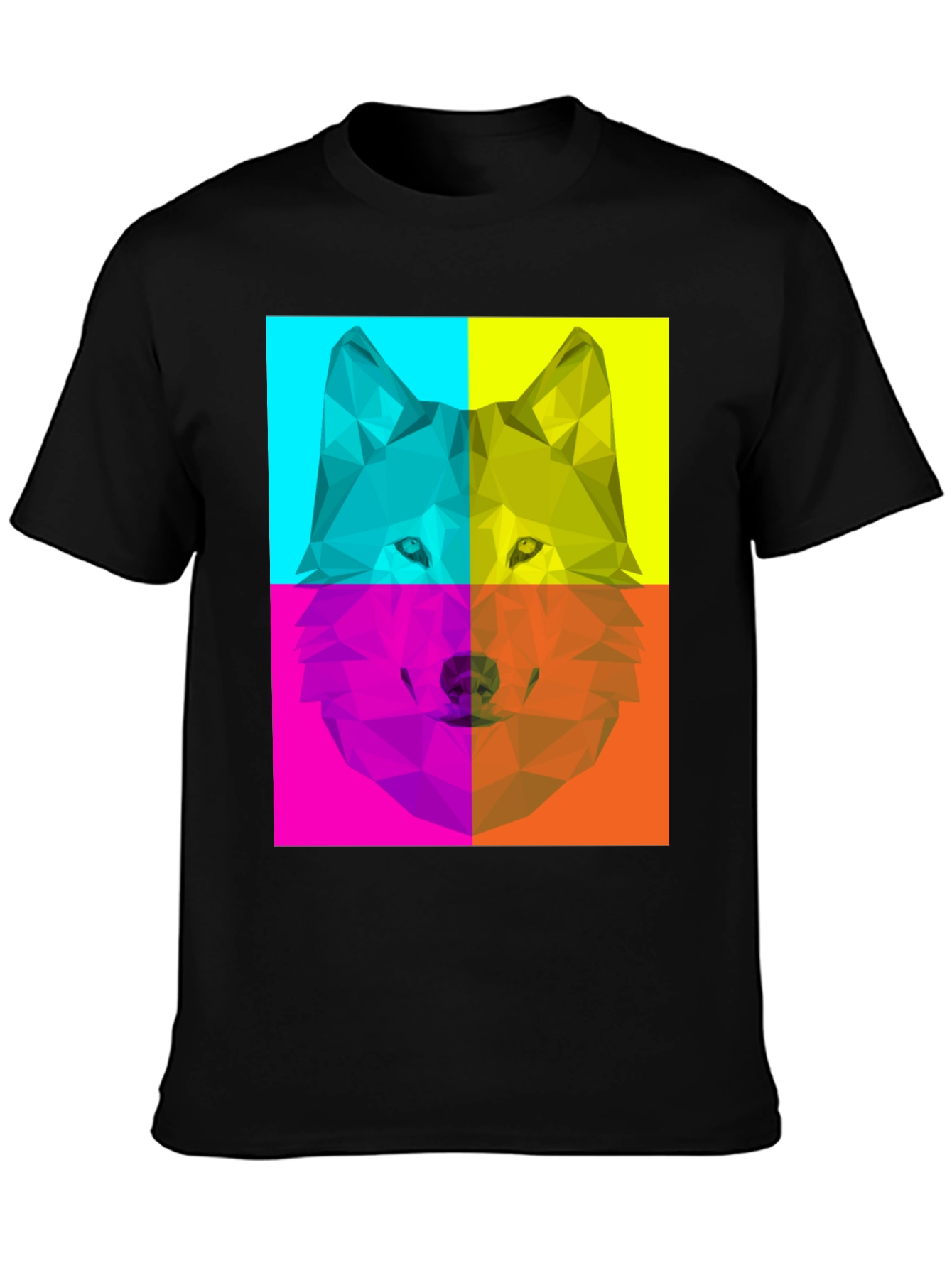 Geometric Wolf Pop Art Black T-Shirt