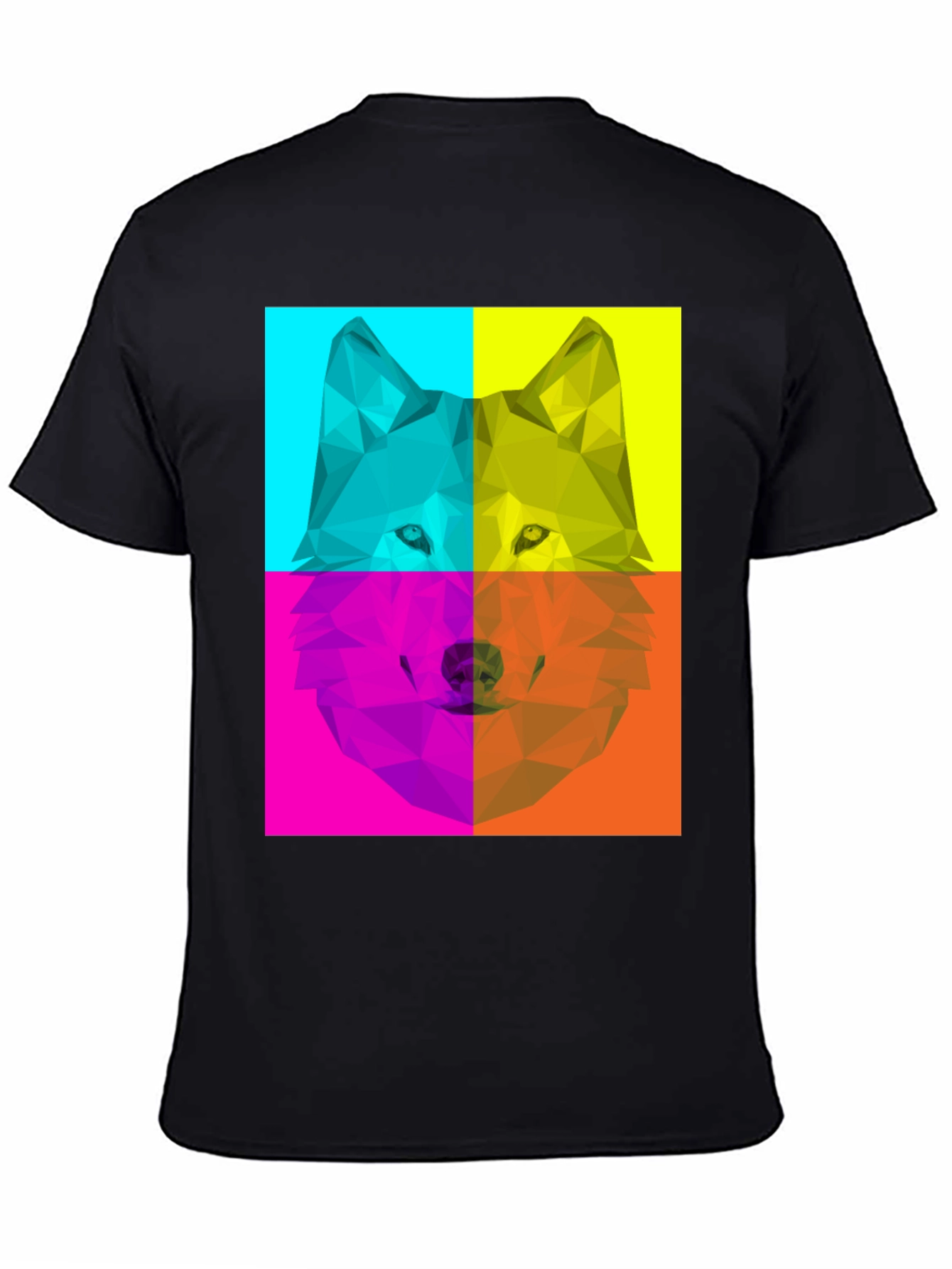 Geometric Wolf Pop Art Black T-Shirt