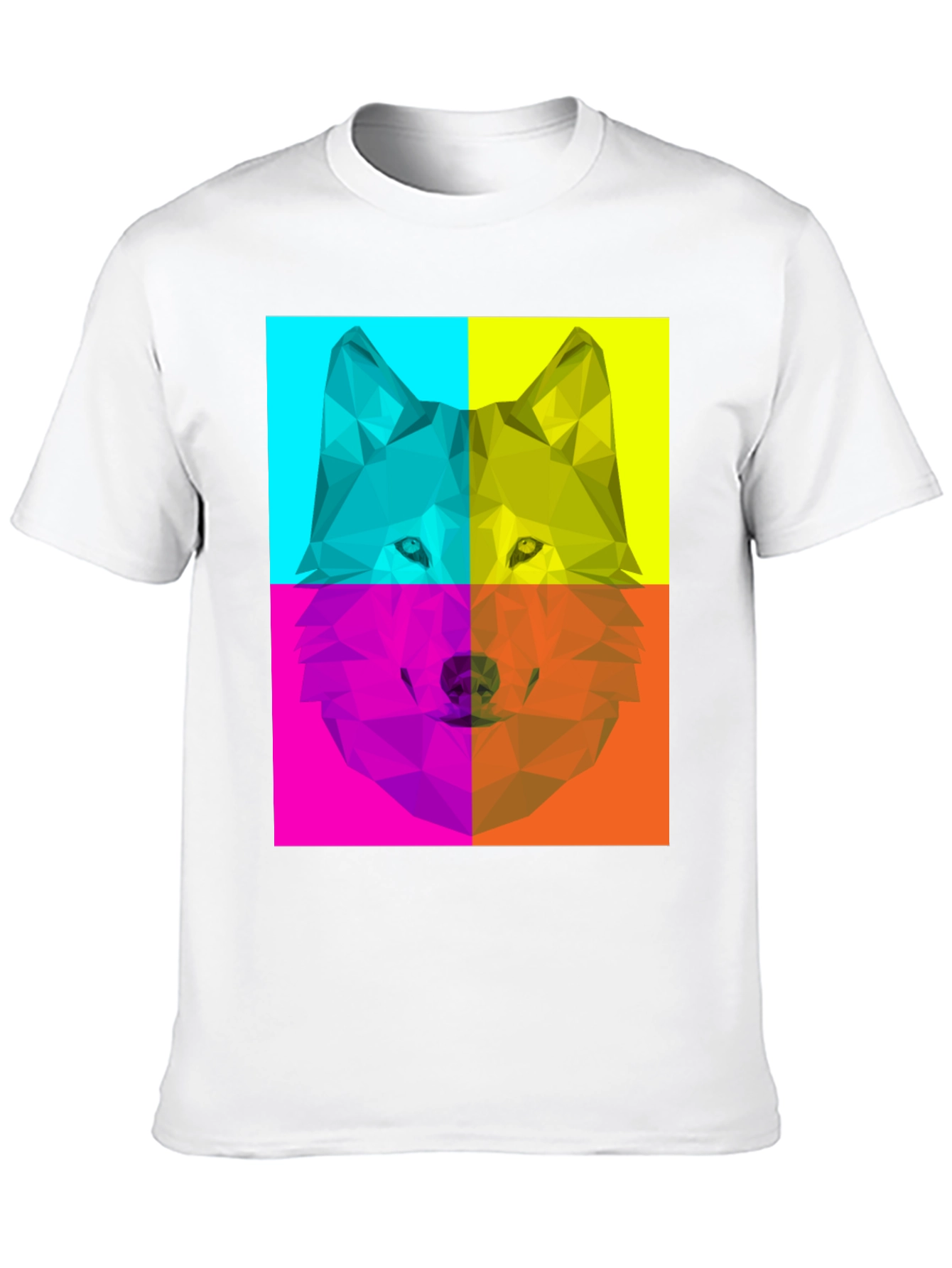 Geometric Wolf Pop Art Black T-Shirt