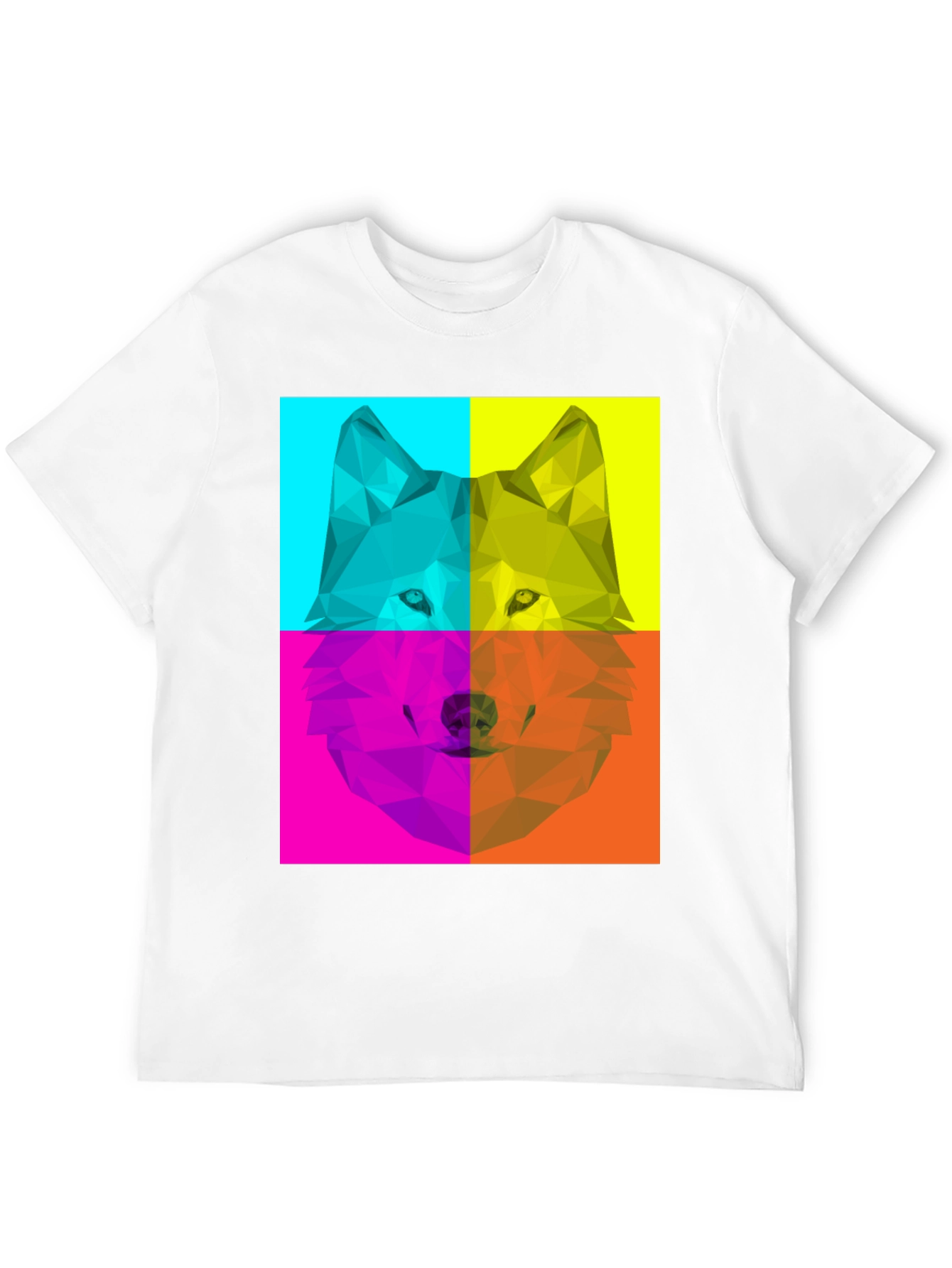 Geometric Wolf Pop Art Black T-Shirt