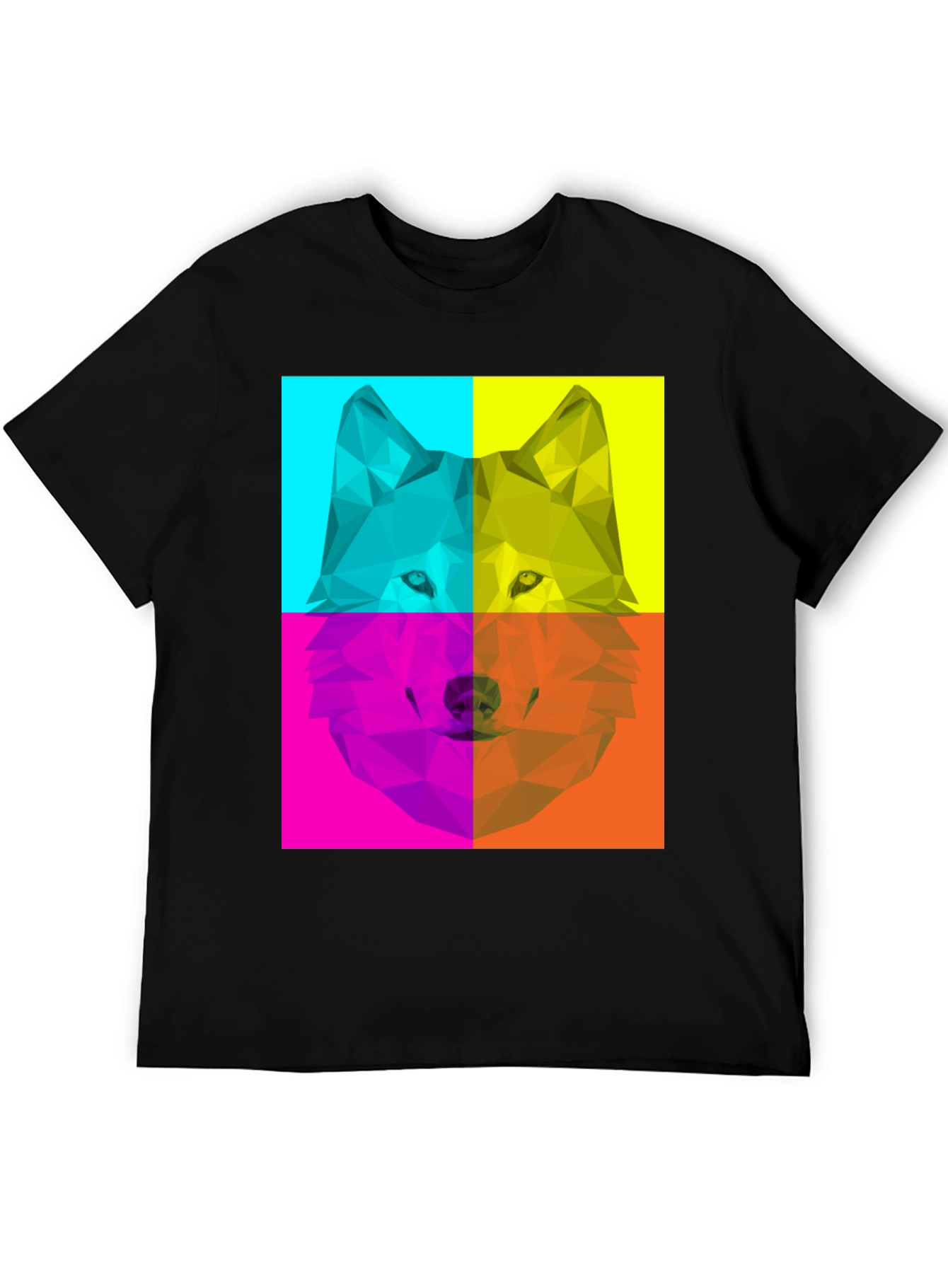 Geometric Wolf Pop Art Black T-Shirt