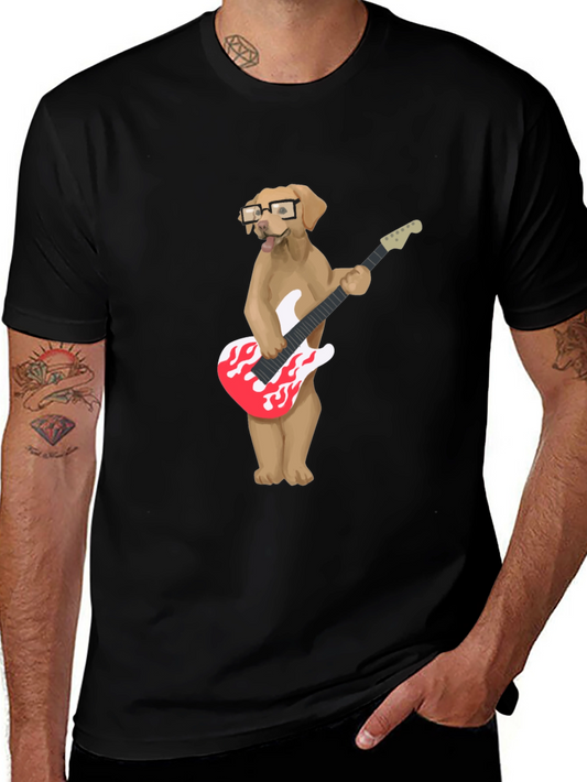Cool Dog Guitar Player Graphic T-Shirt