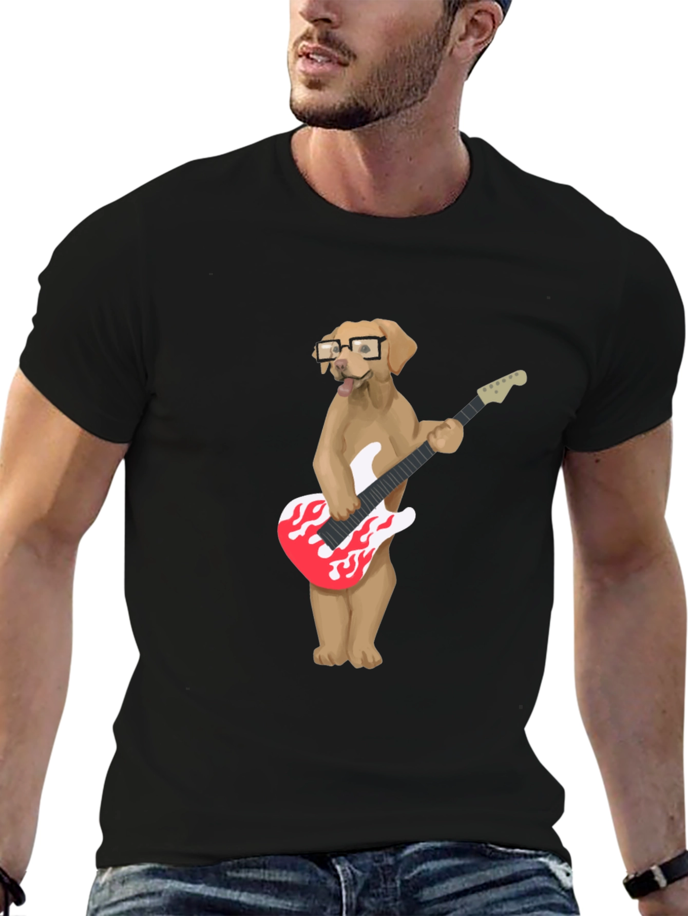 Cool Dog Guitar Player Graphic T-Shirt