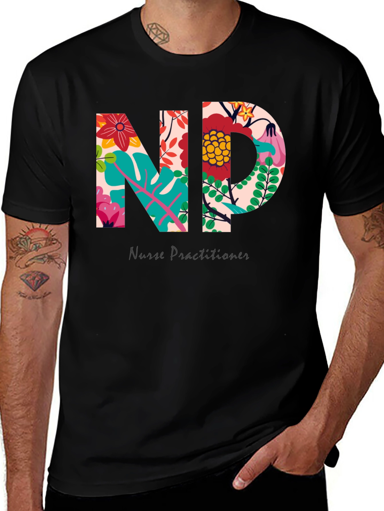 Floral Nurse Practitioner T-Shirt - Stylish Medical Apparel