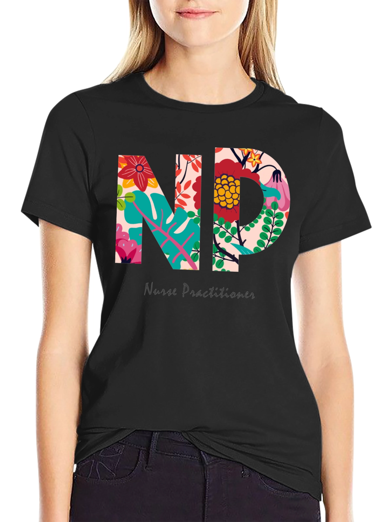 Floral Nurse Practitioner T-Shirt - Stylish Medical Apparel
