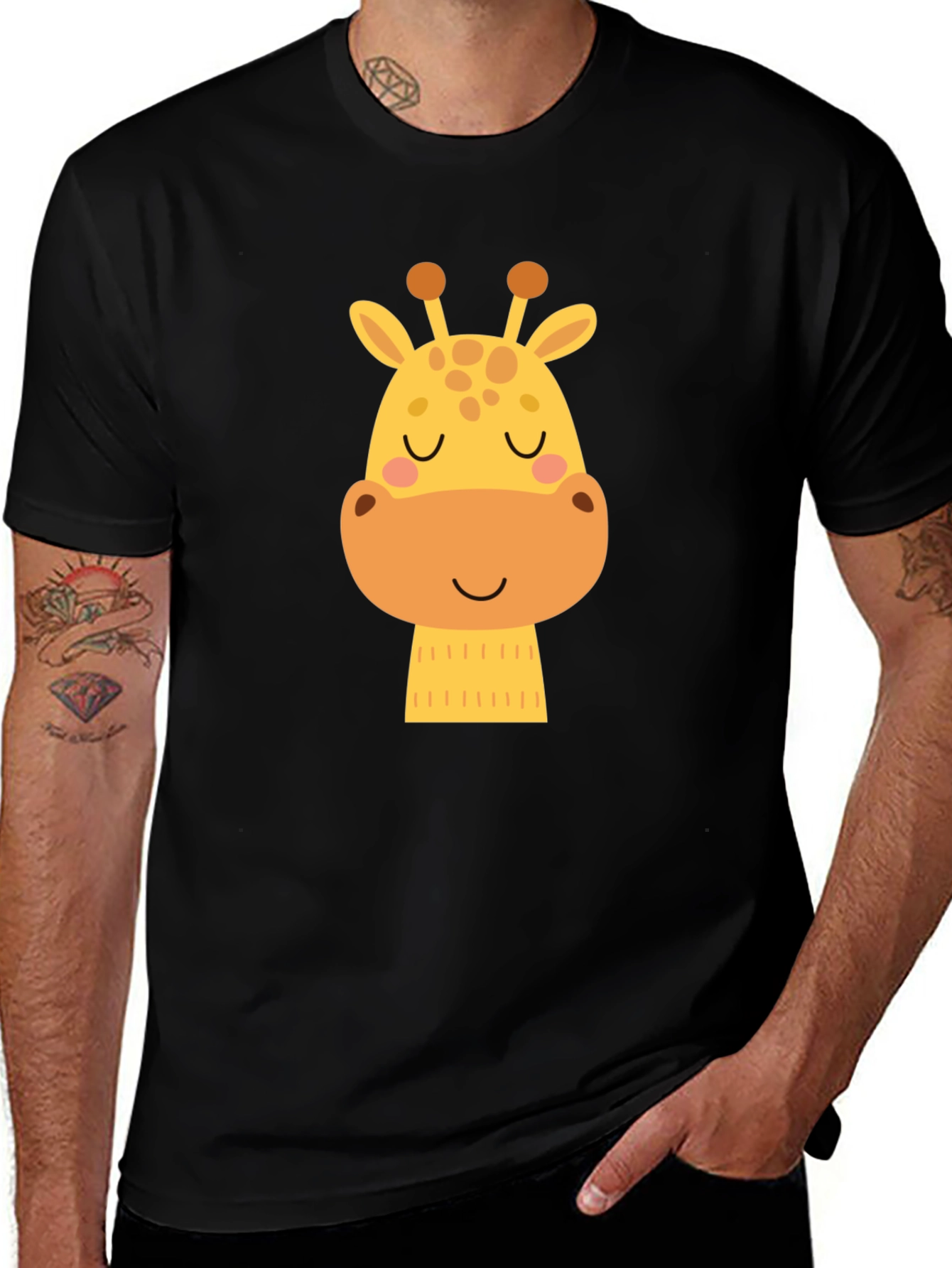 Cute Giraffe Graphic Black T-Shirt