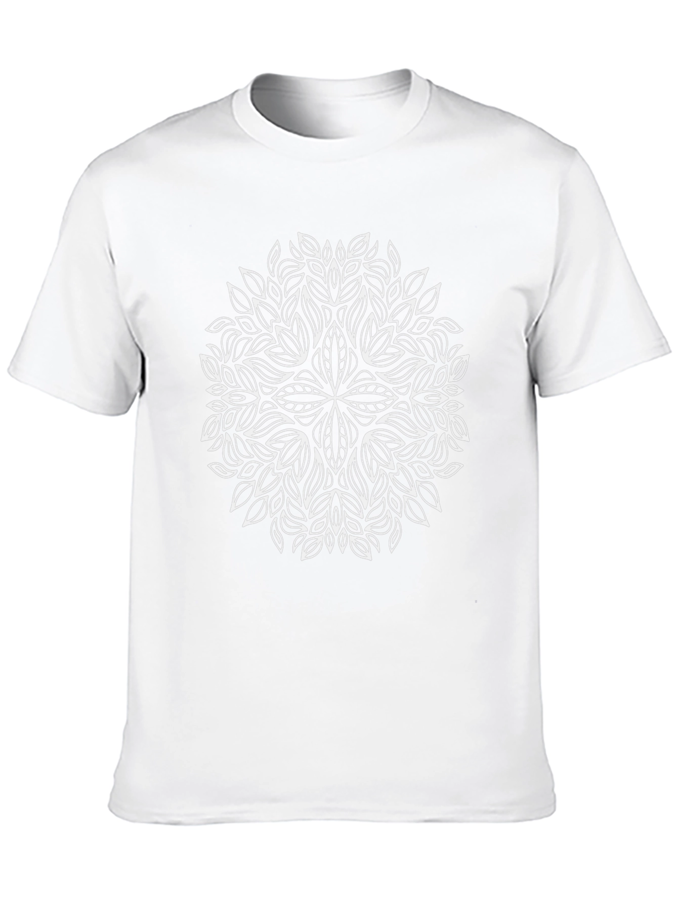 Black Tee with White Leaf Mandala Design