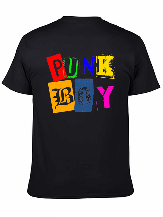 Punk Boy Colorful Graphic Print Black T-Shirt