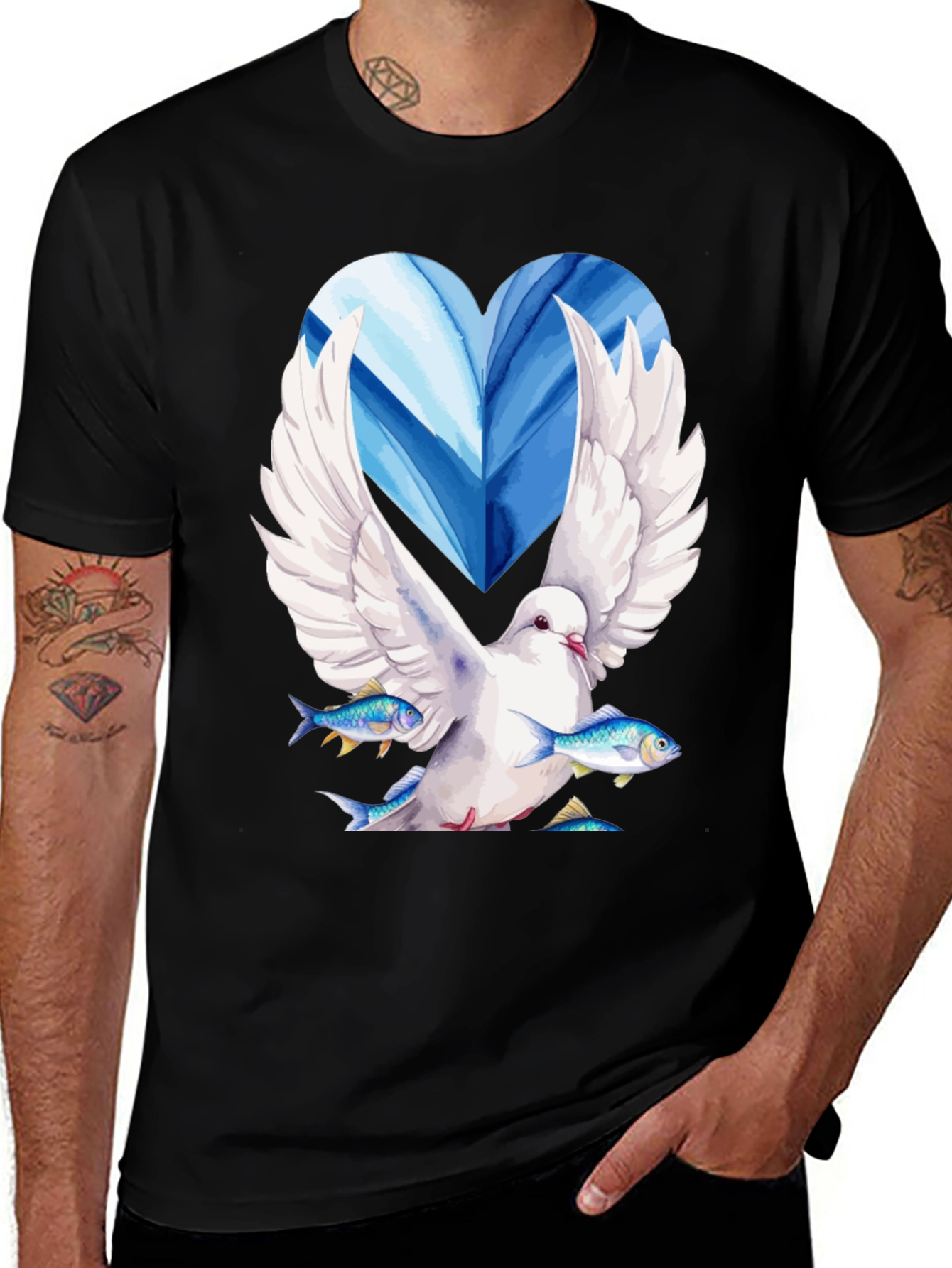 Dove with Fish Graphic Tee - Peace & Nature