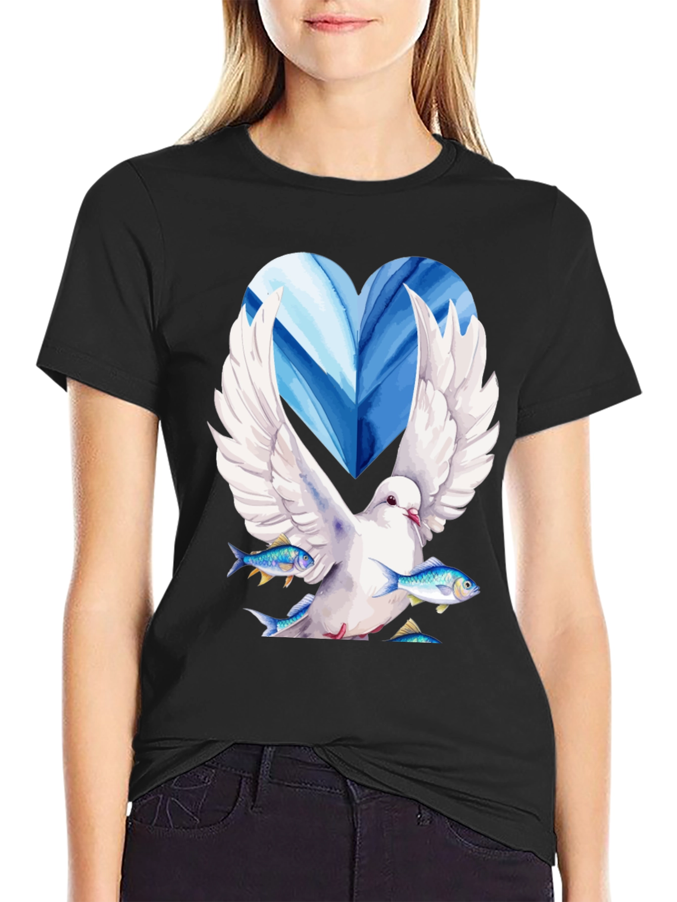 Dove with Fish Graphic Tee - Peace & Nature