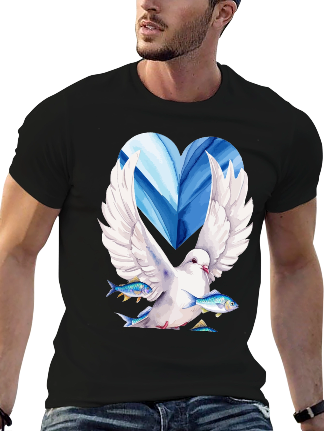Dove with Fish Graphic Tee - Peace & Nature
