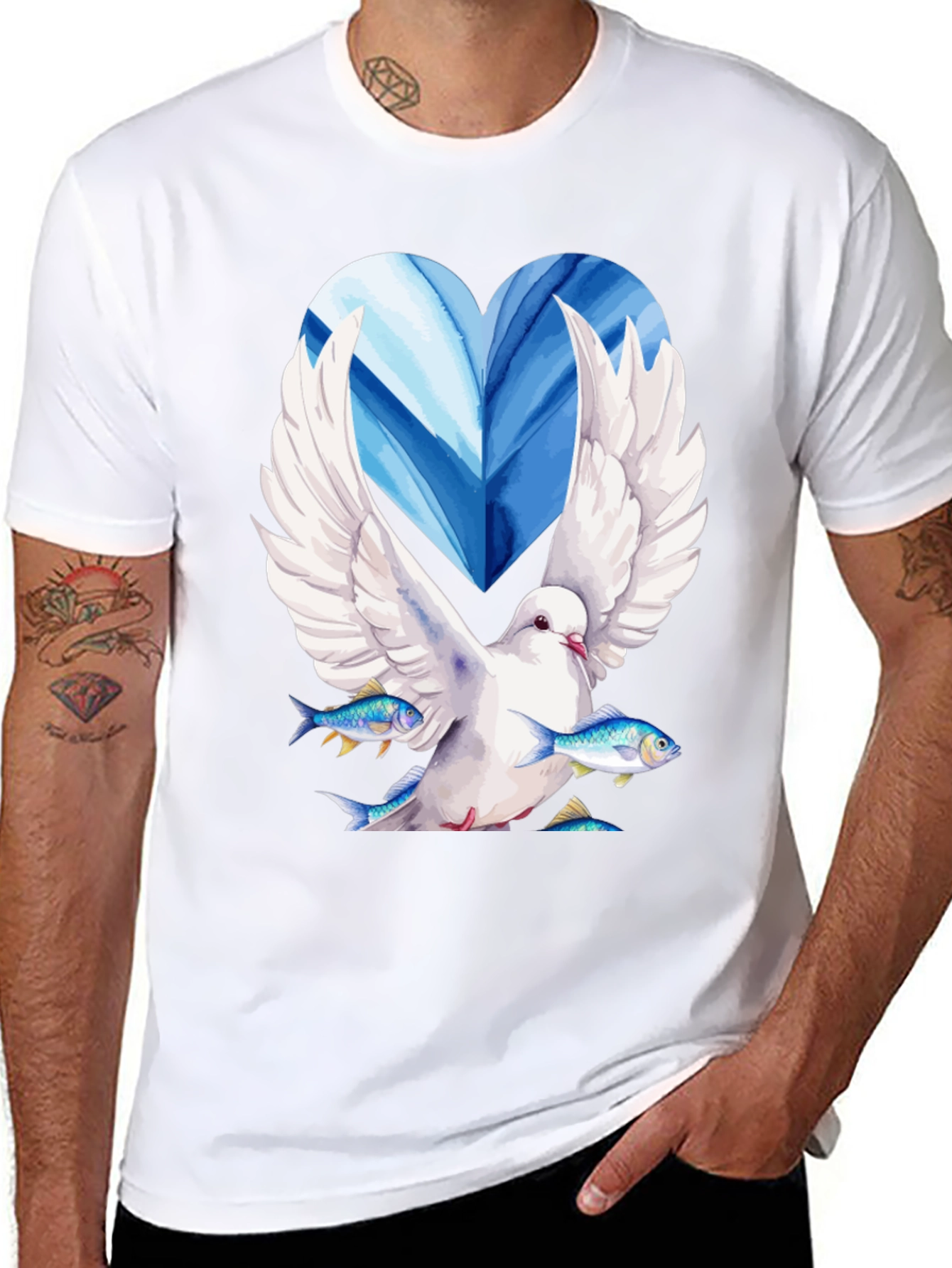 Dove with Fish Graphic Tee - Peace & Nature