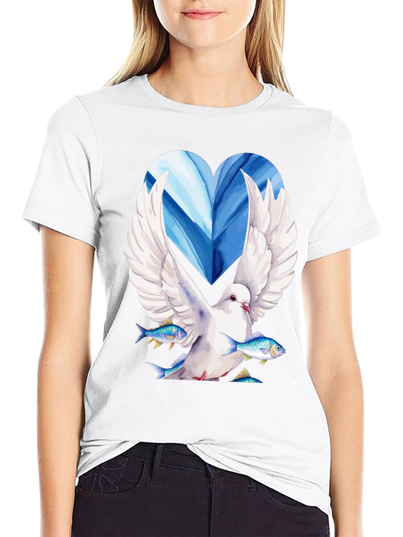 Dove with Fish Graphic Tee - Peace & Nature