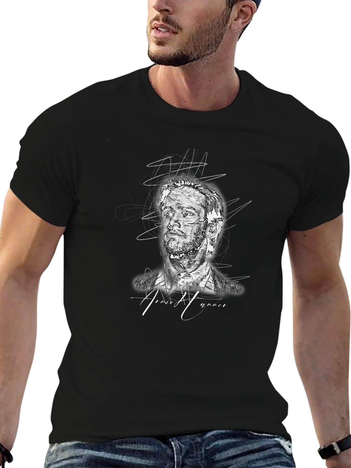 Abstract Portrait Graphic Tee - Black