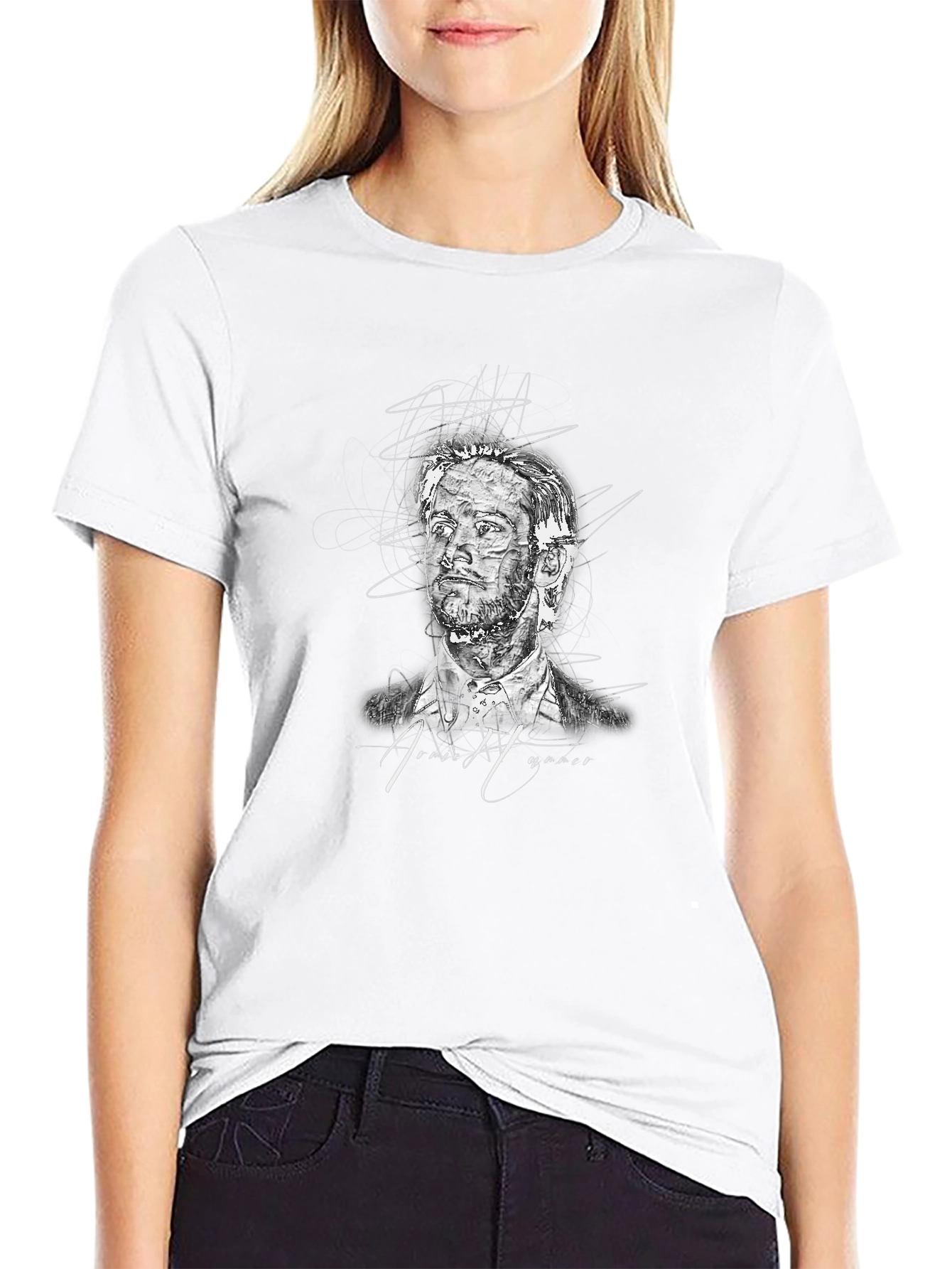 Abstract Portrait Graphic Tee - Black