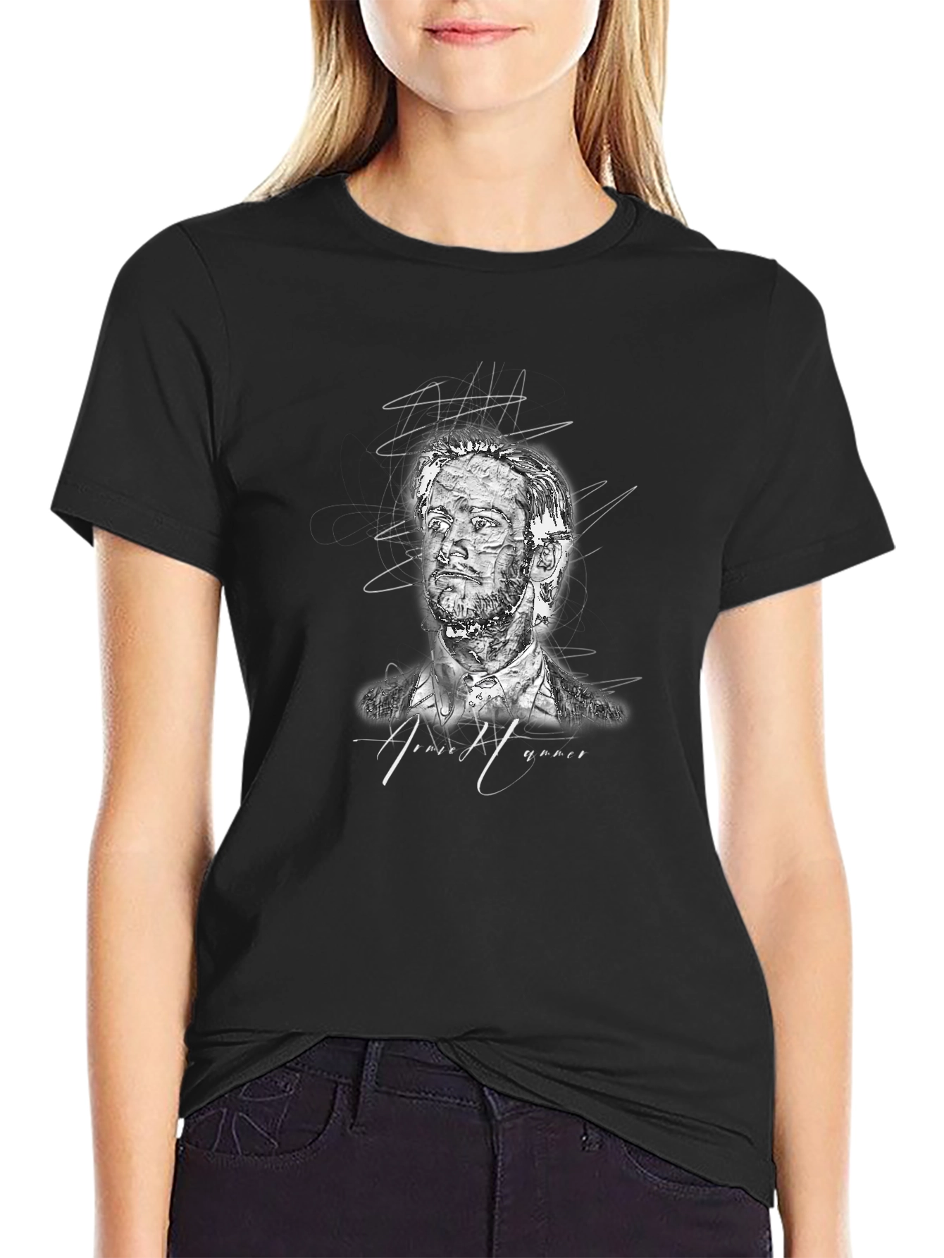 Abstract Portrait Graphic Tee - Black