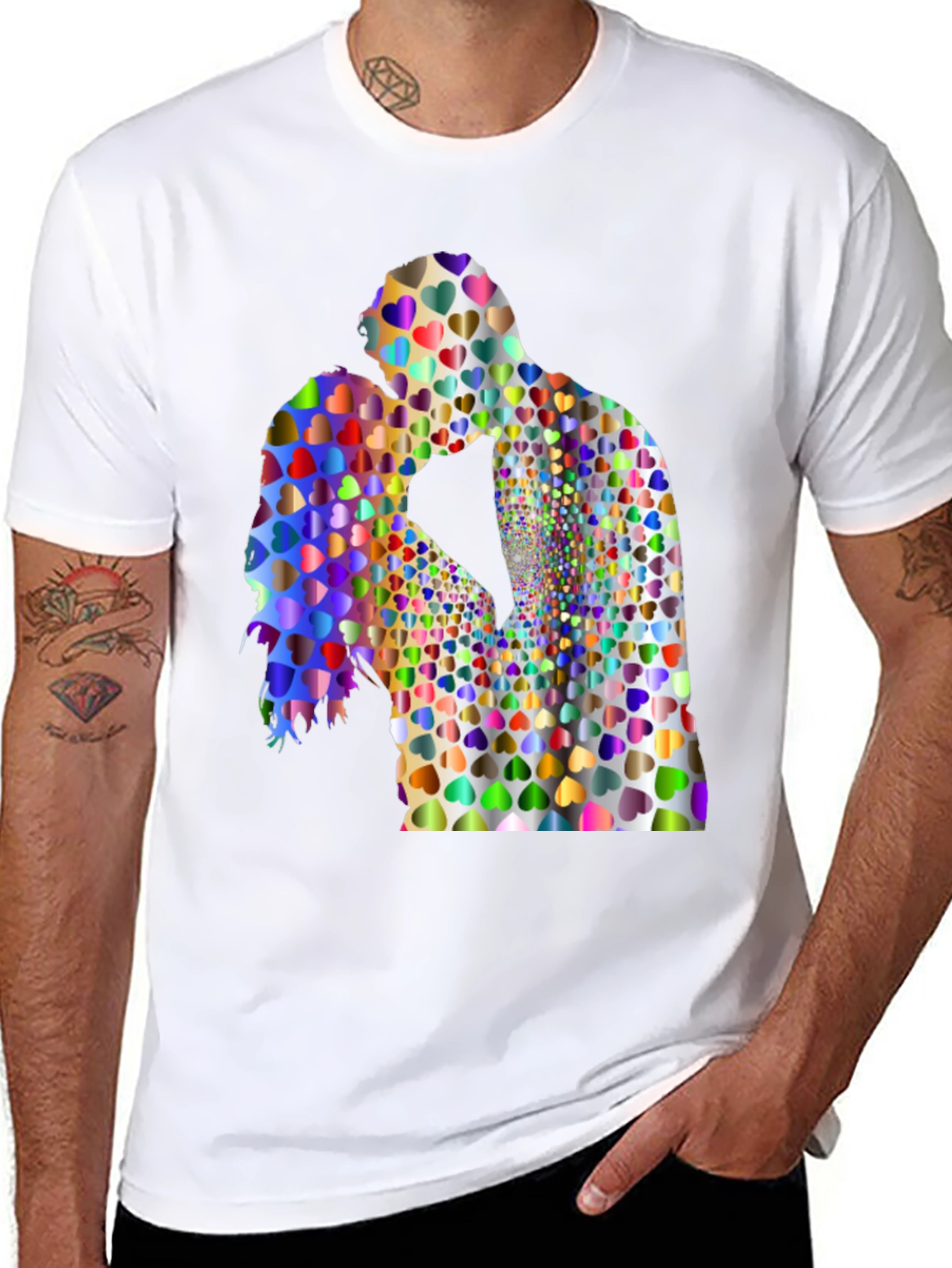 Love Heart Couple Graphic Tee - Black Cotton Blend