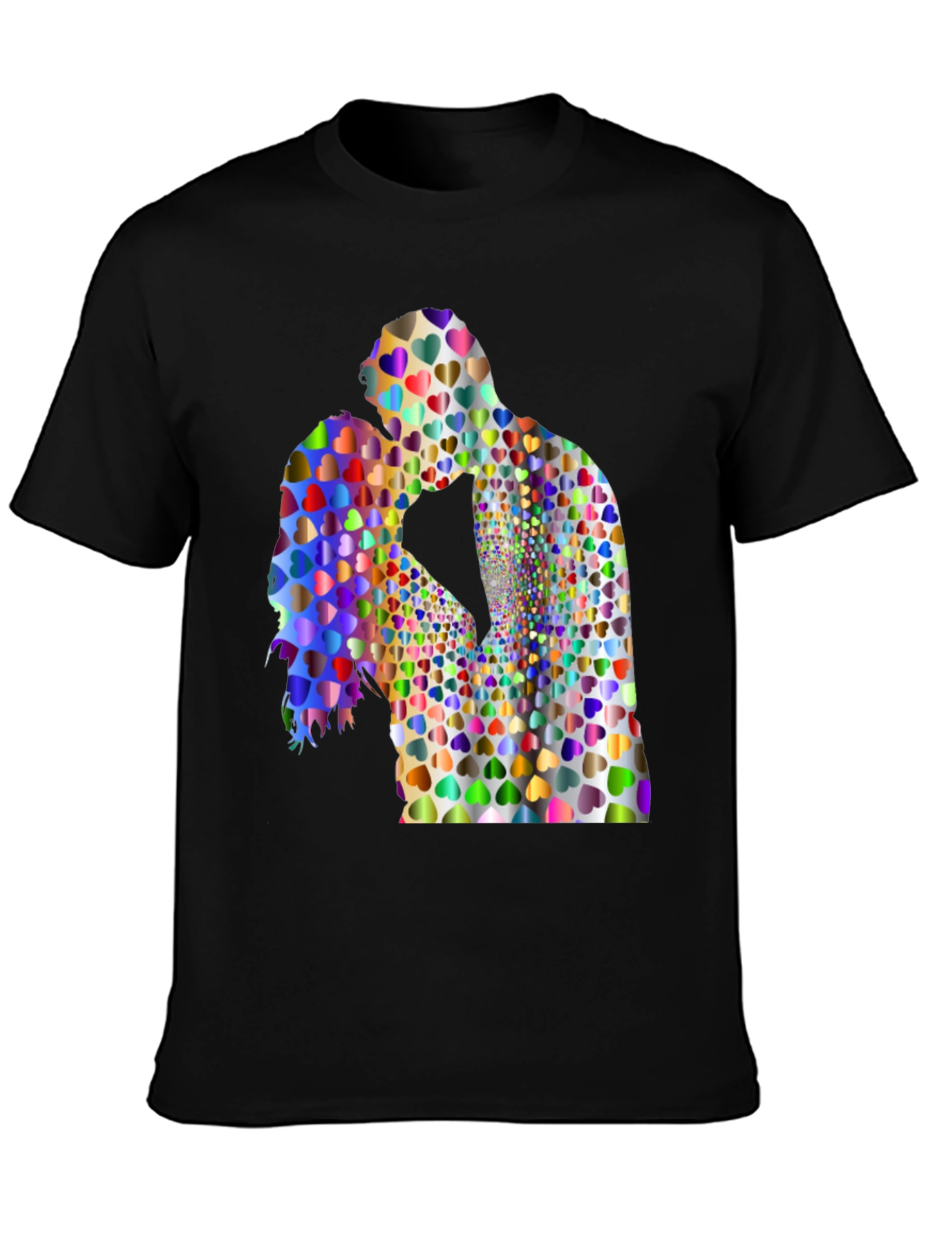 Love Heart Couple Graphic Tee - Black Cotton Blend