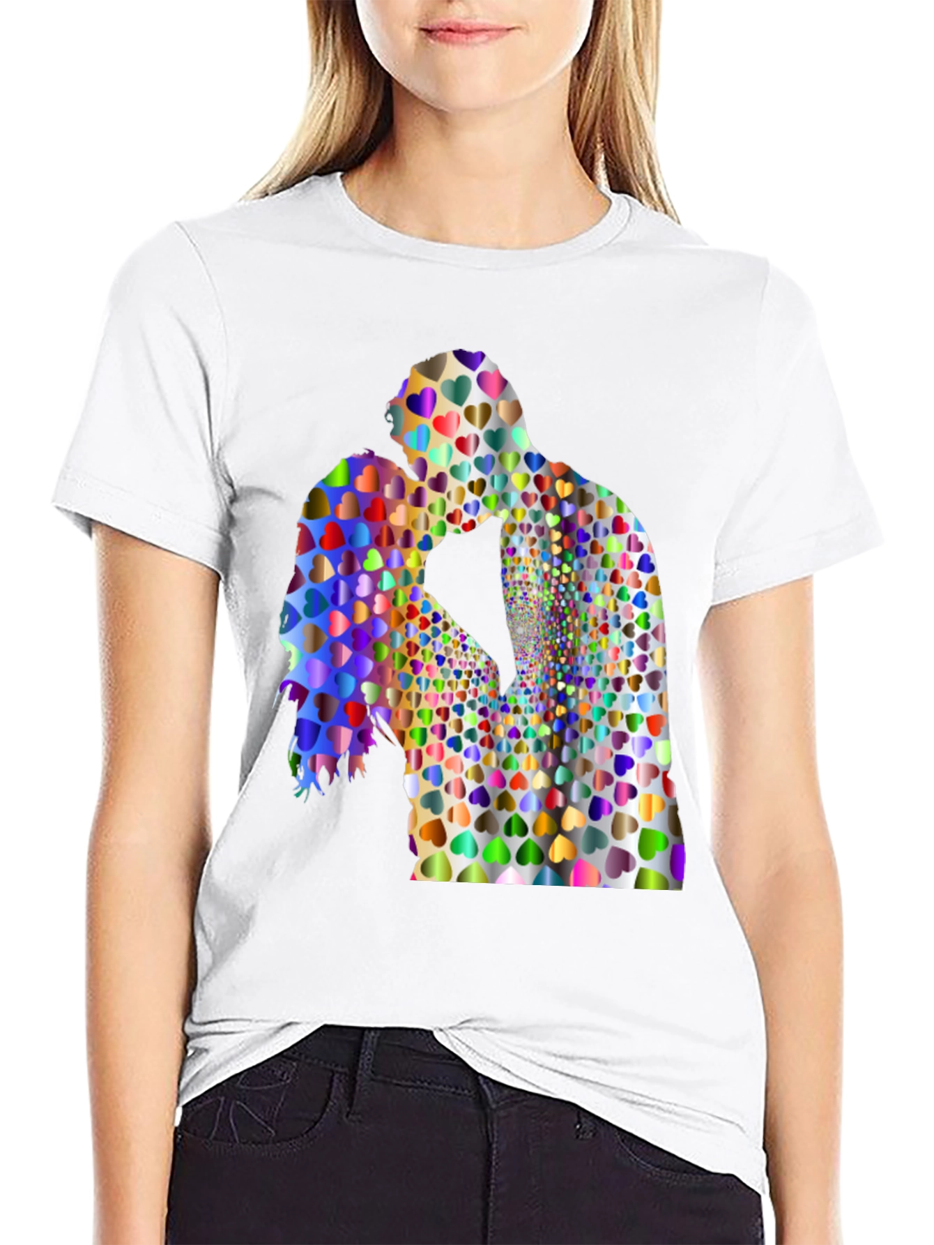 Love Heart Couple Graphic Tee - Black Cotton Blend