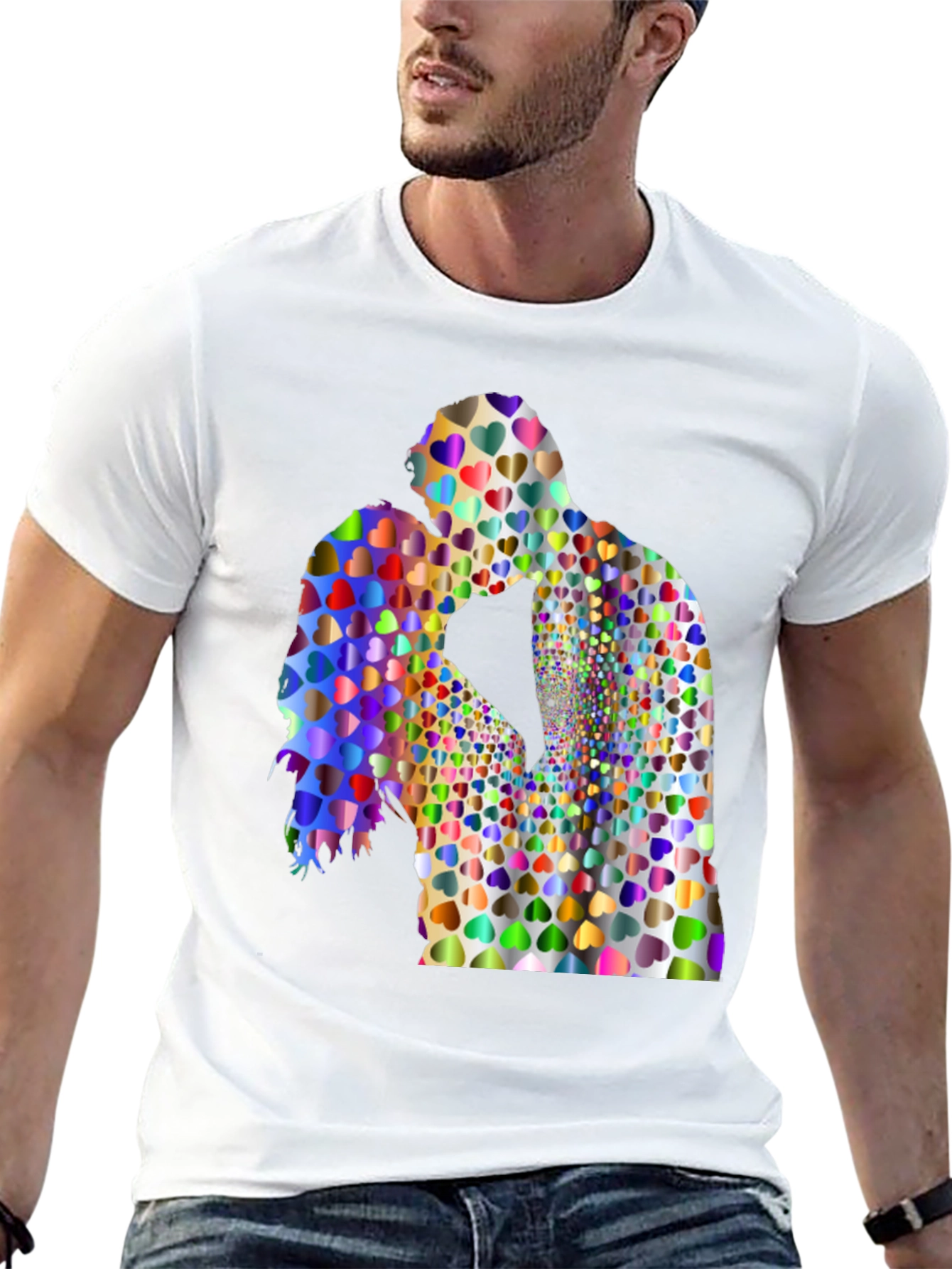 Love Heart Couple Graphic Tee - Black Cotton Blend