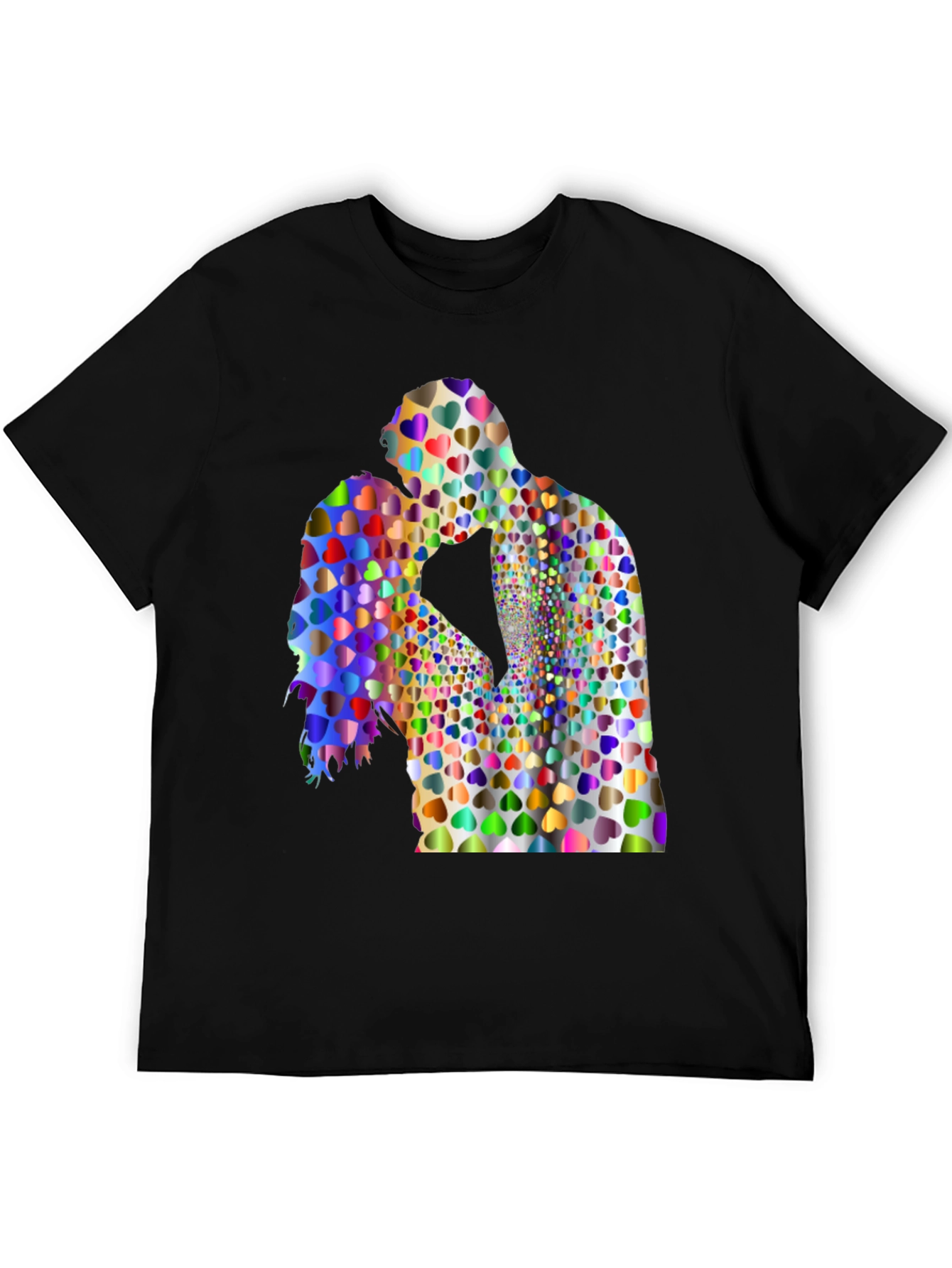 Love Heart Couple Graphic Tee - Black Cotton Blend