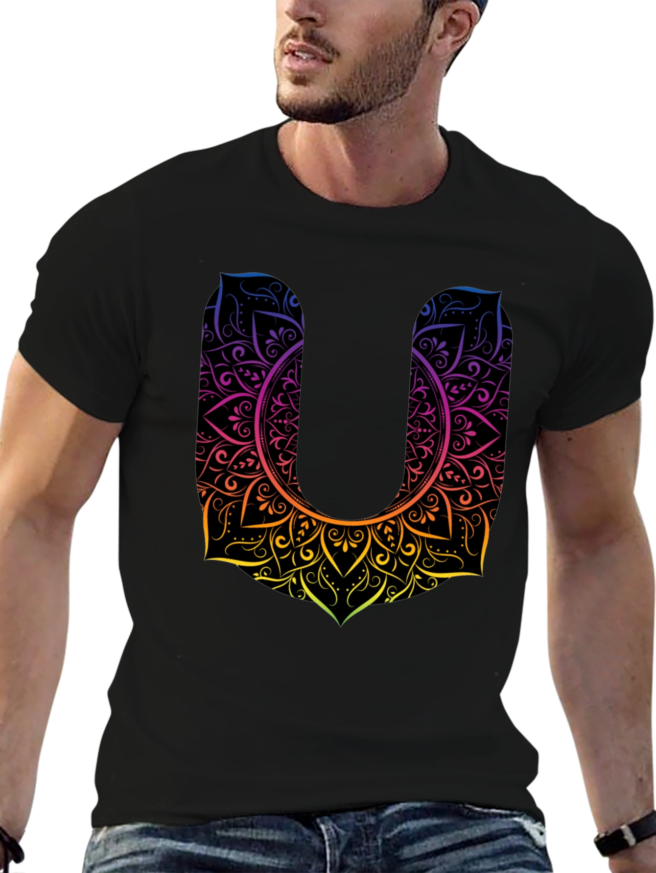 Mandala U Black Tee - Unique Design Casual Style