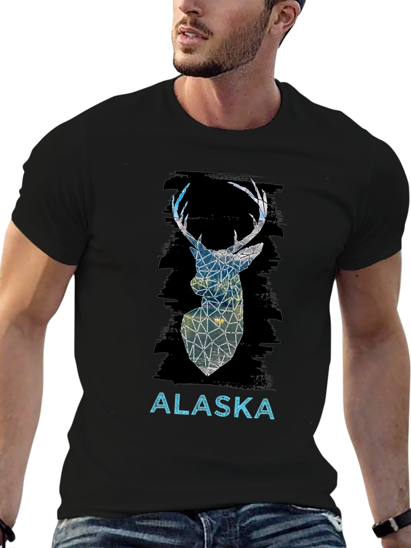 Alaska Deer Graphic Tee - Mens Black T-Shirt