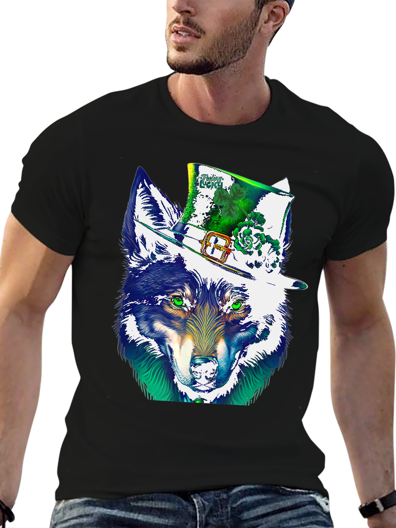 Lucky Wolf St. Patricks Day Graphic T-Shirt
