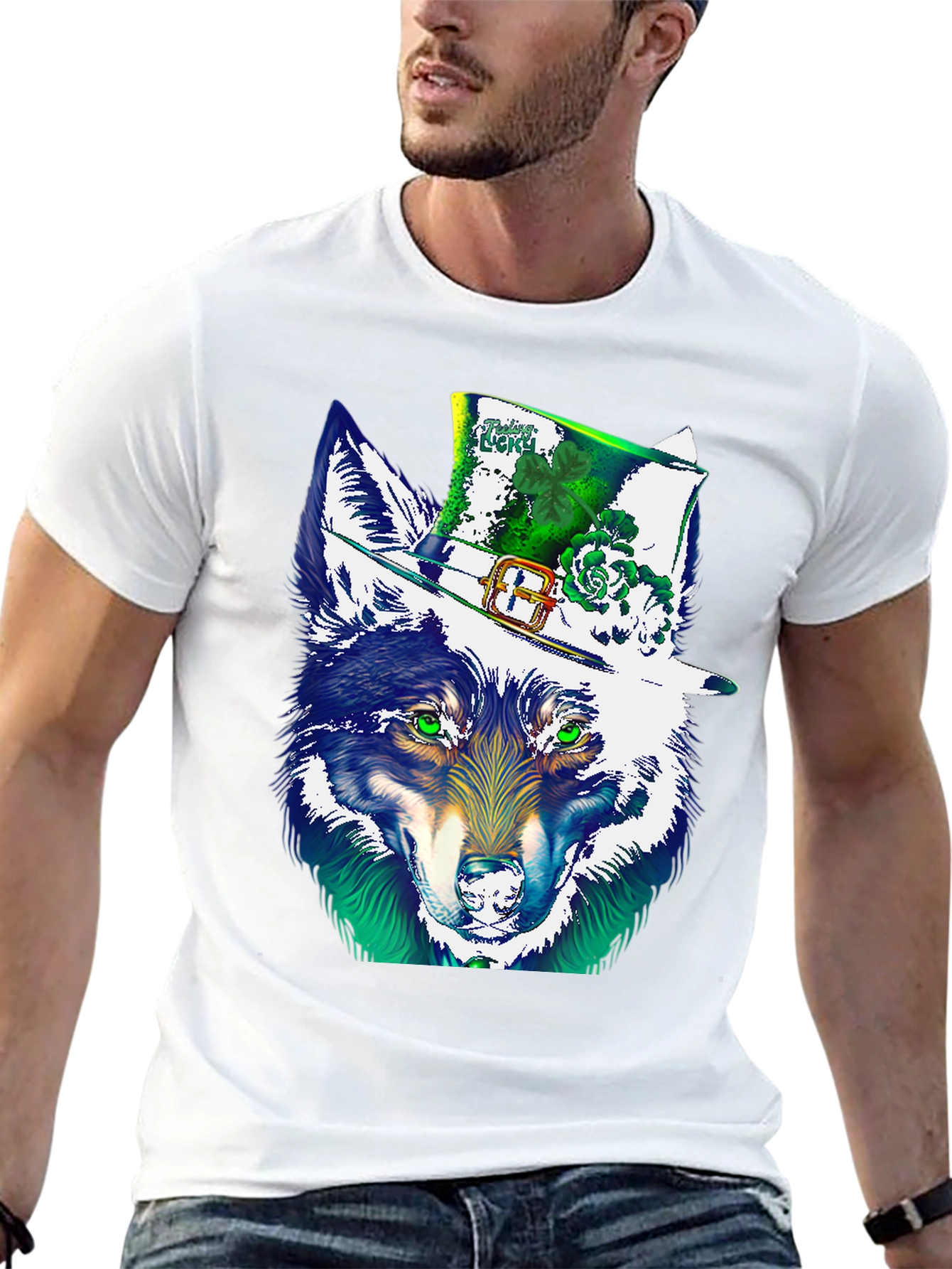 Lucky Wolf St. Patricks Day Graphic T-Shirt