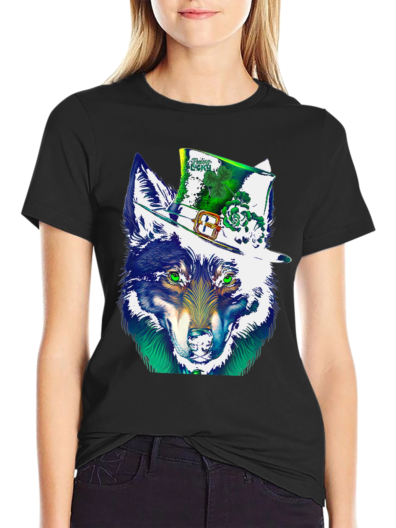 Lucky Wolf St. Patricks Day Graphic T-Shirt