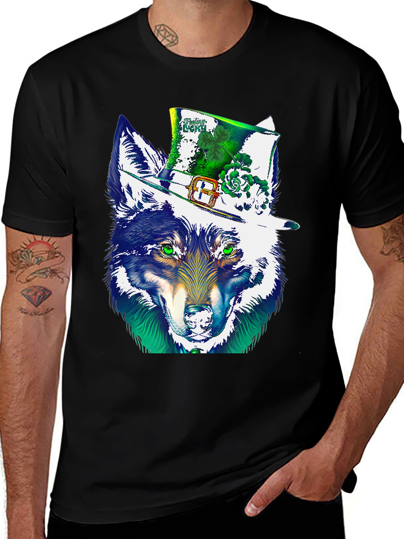 Lucky Wolf St. Patricks Day Graphic T-Shirt