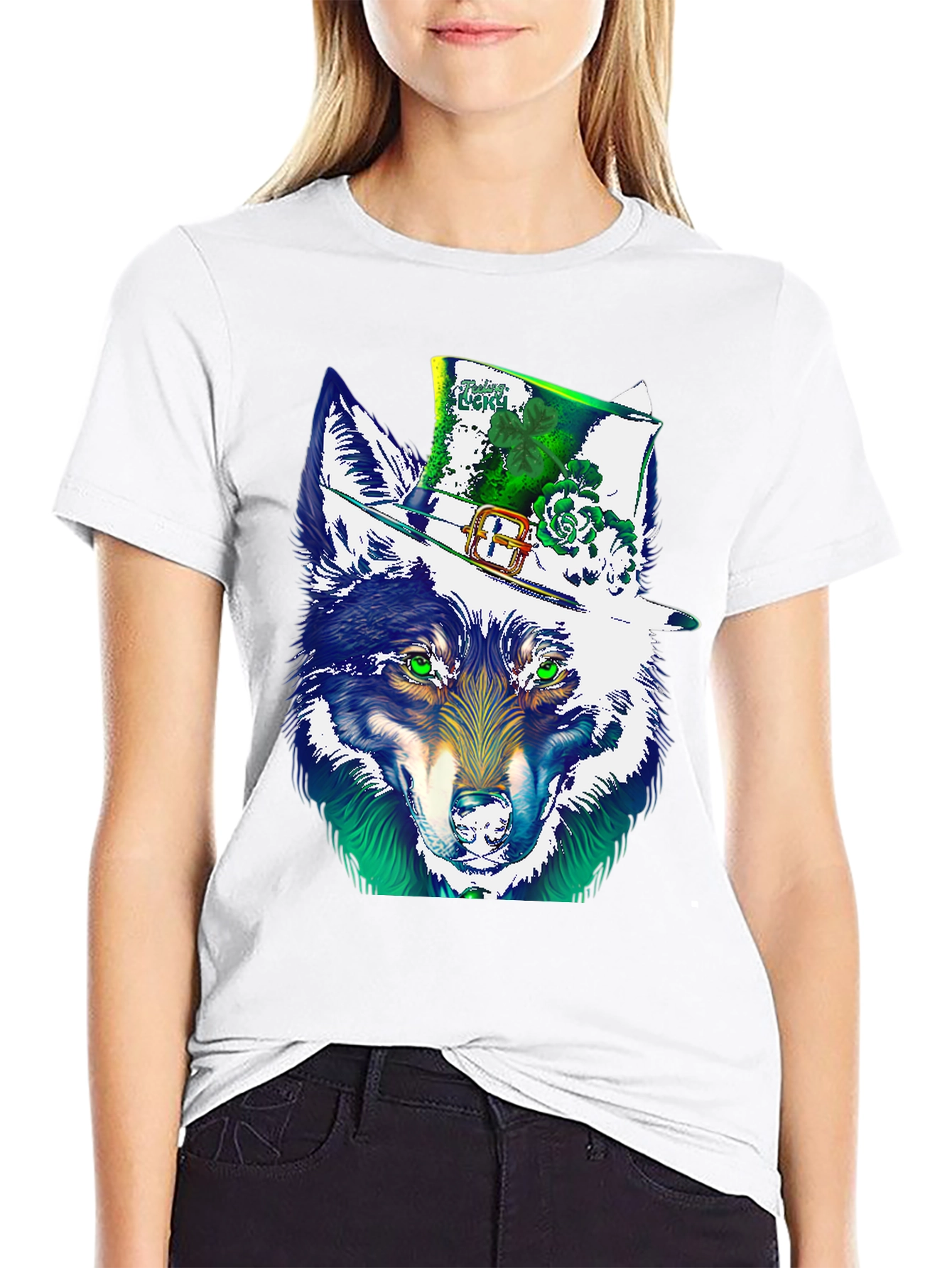Lucky Wolf St. Patricks Day Graphic T-Shirt