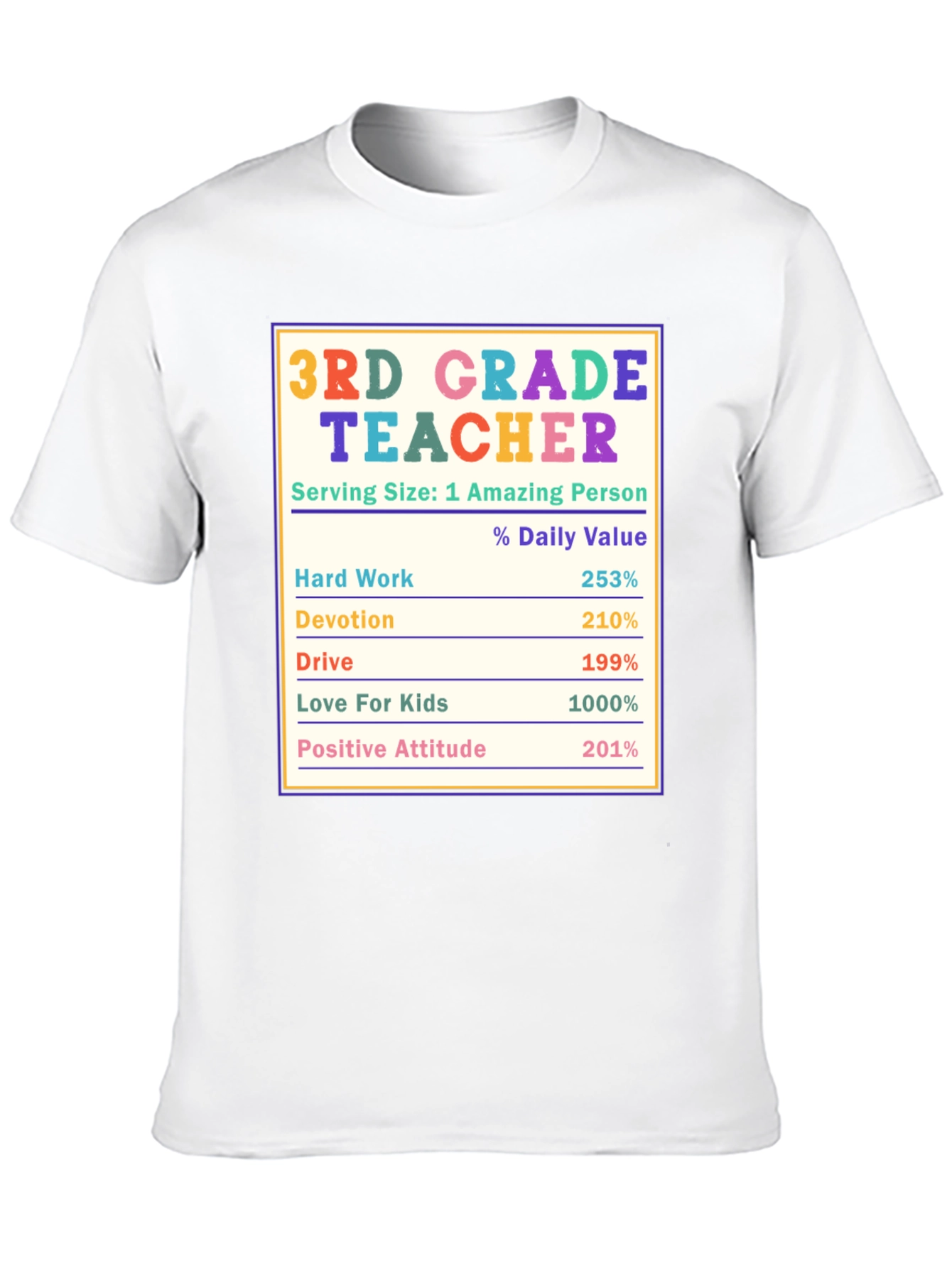 3rd Grade Teacher Nutrition Facts T-Shirt