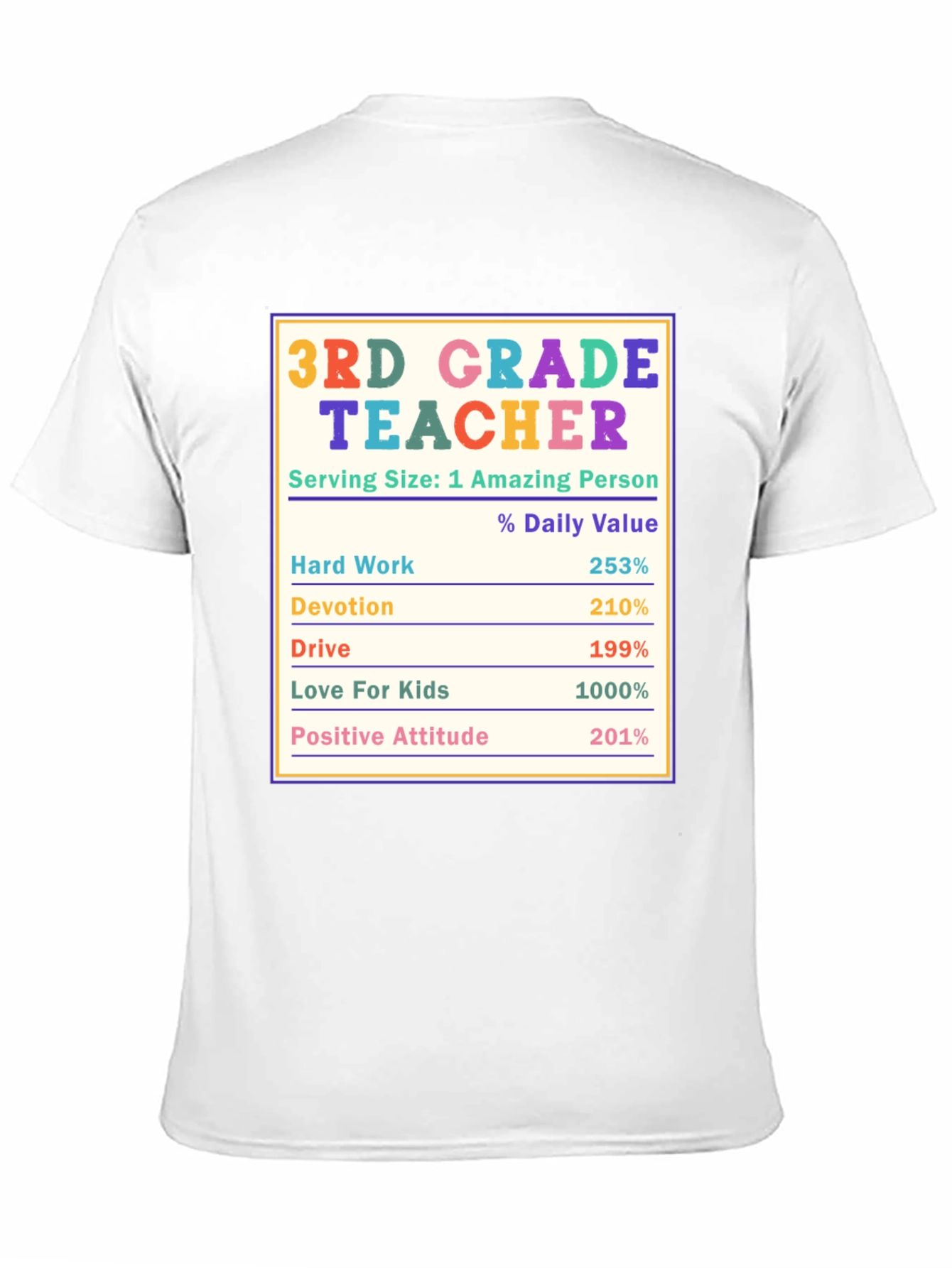 3rd Grade Teacher Nutrition Facts T-Shirt