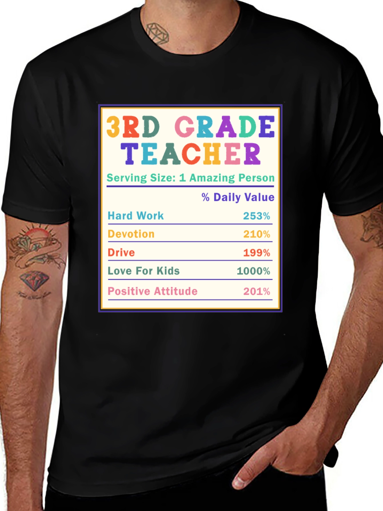 3rd Grade Teacher Nutrition Facts T-Shirt
